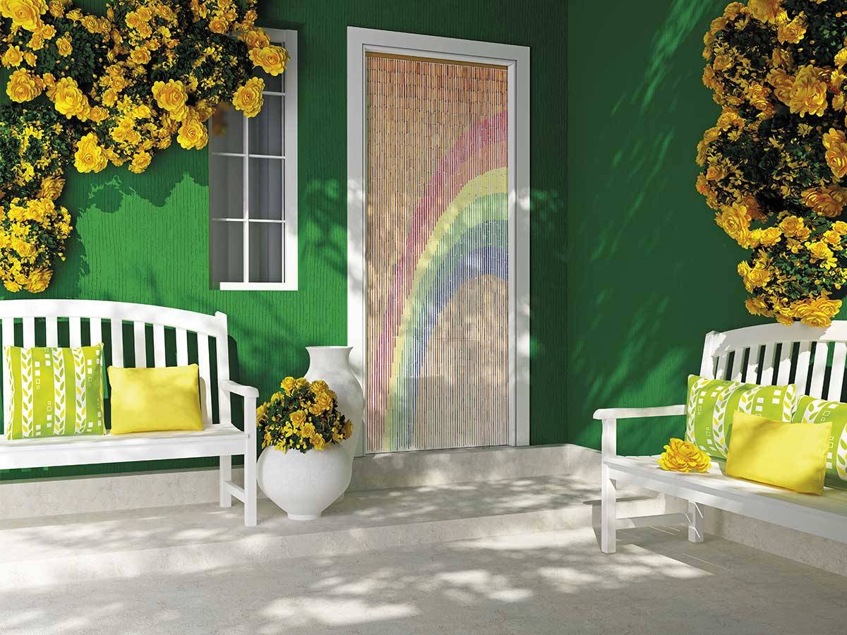 Morel - Rideau de porte Bâtonnets de bambou peints - dessin arc-en-ciel - 90 x 200 cm - Morel - Imagen 2