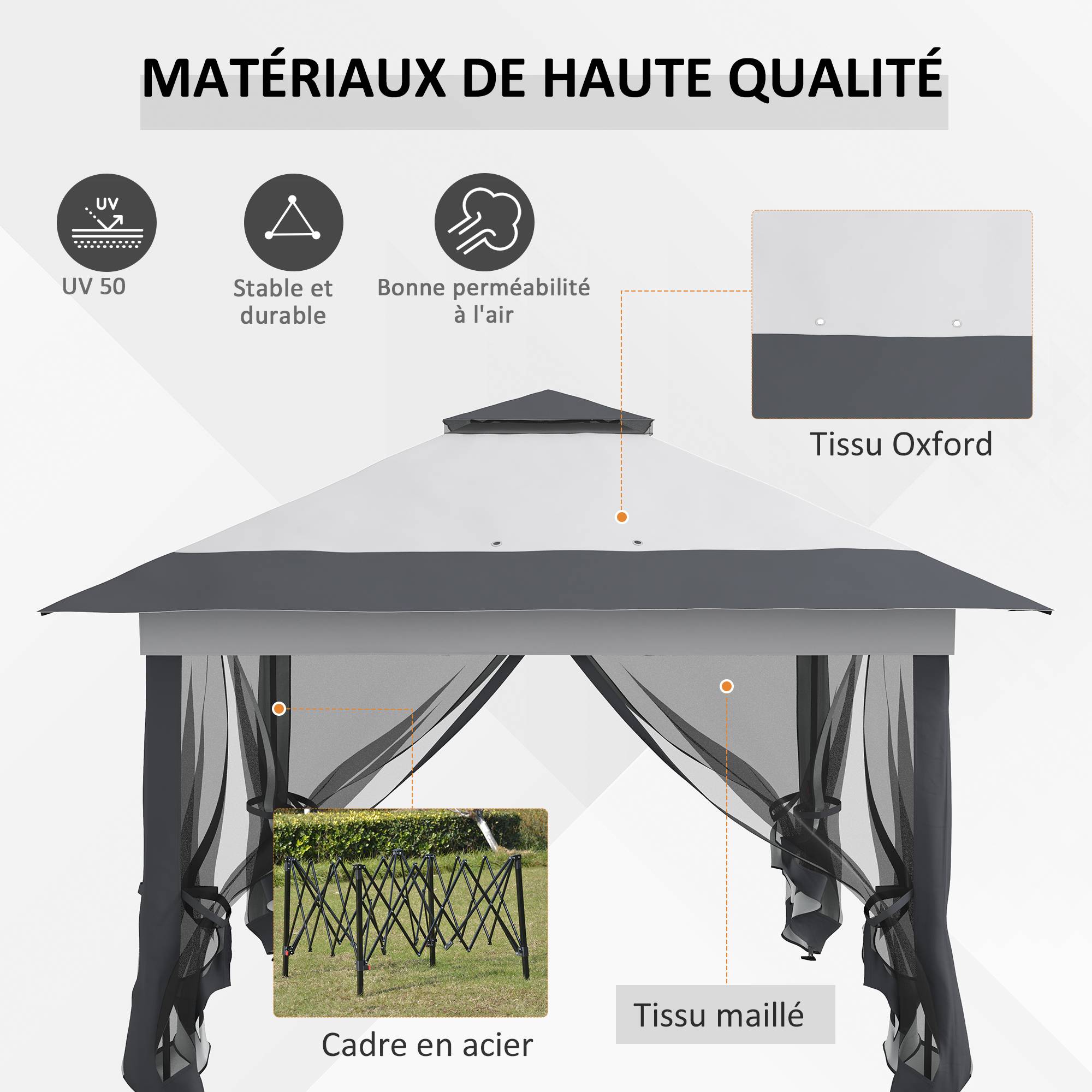 Tonnelle barnum de jardin pop-up pliant acier polyester moustiquaires + sac de transport à roulettes gris - Image 8