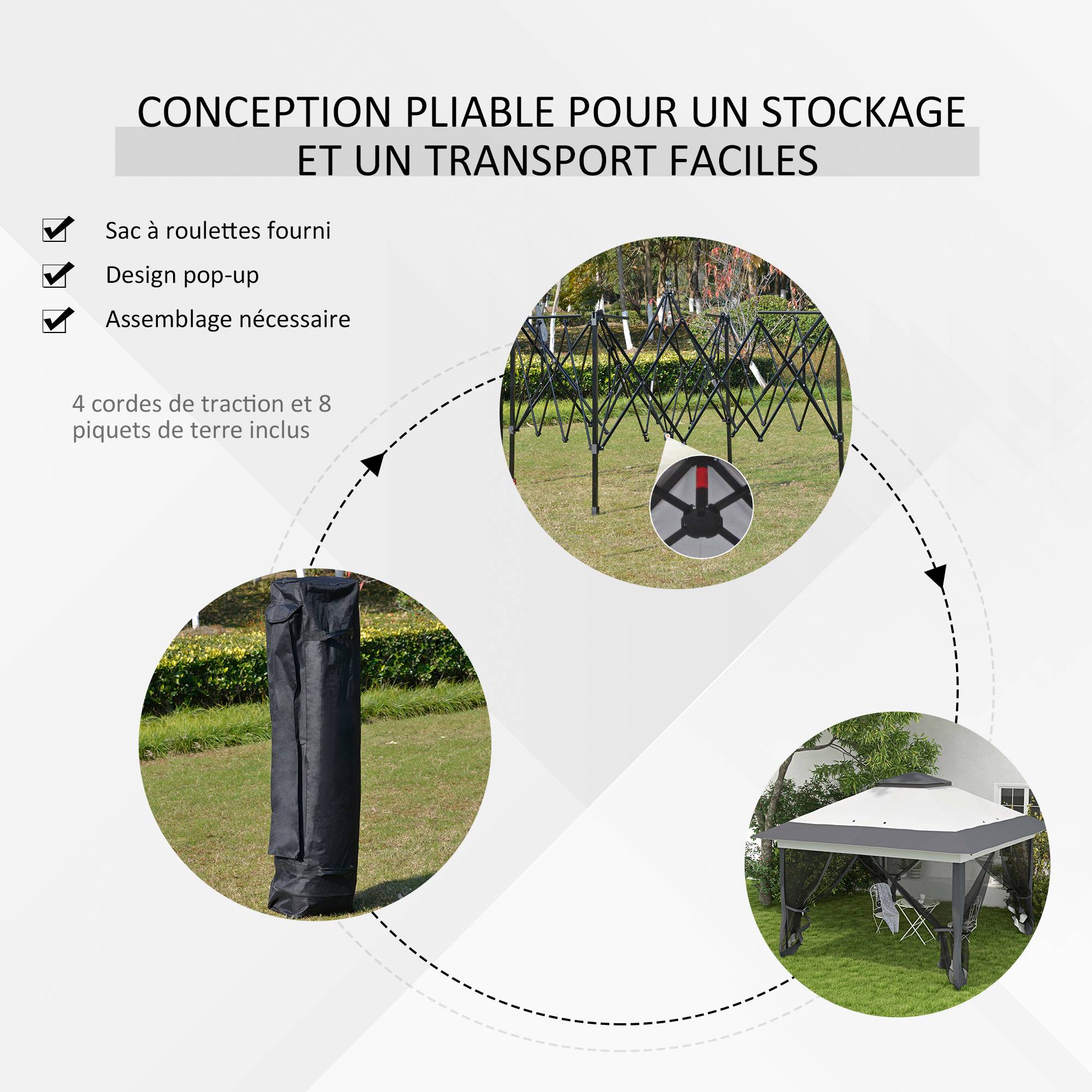 Tonnelle barnum de jardin pop-up pliant acier polyester moustiquaires + sac de transport à roulettes gris - Image 7