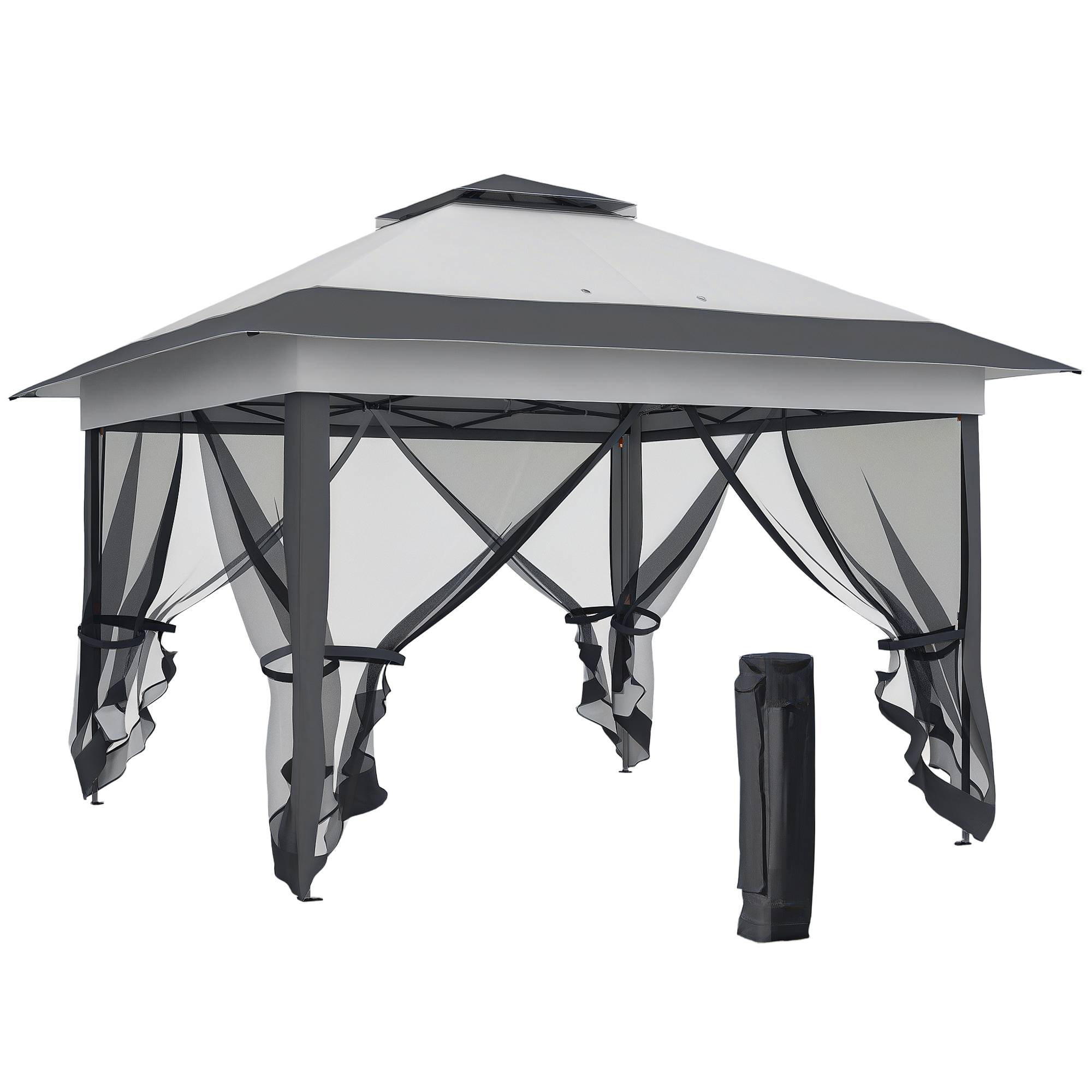 Tonnelle barnum de jardin pop-up pliant acier polyester moustiquaires + sac de transport à roulettes gris - Image 1