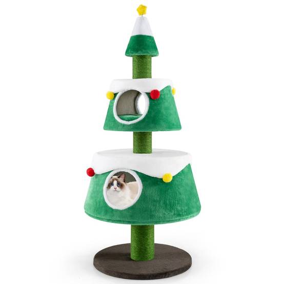Arbre à Chat de Noël Jolie Tour à Chat avec 2 Condos Poteaux à Gratter en Sisal Lits Amovibles - Image 1