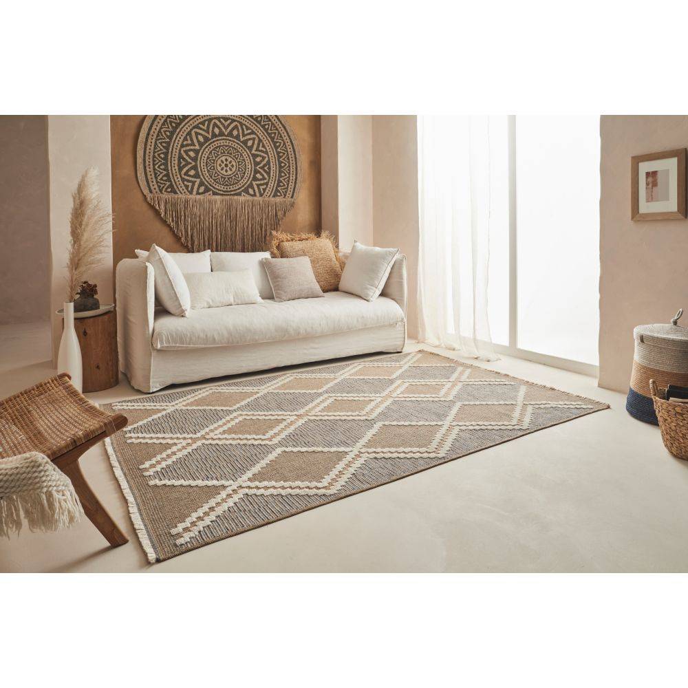 Jardindeco - Tapis intérieur extérieur aspect jute bleu Tijuana 9048 230 x 160 cm - Imagen 2