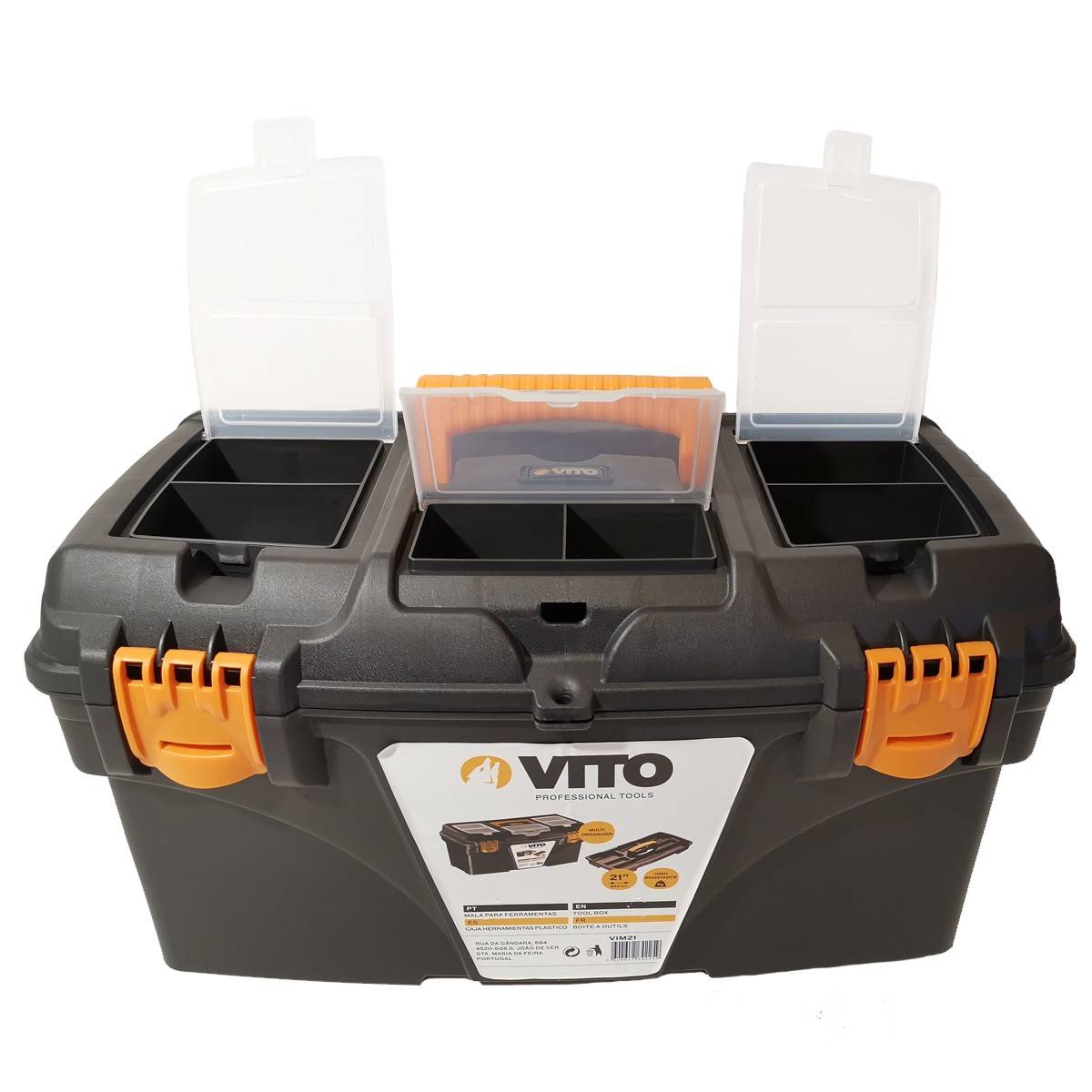 Boite à outils 21" 535 x 291 x 280 mm Grande malette 3 organiseurs sur couvercle + Porte outils interieur VITO - Imagen 5