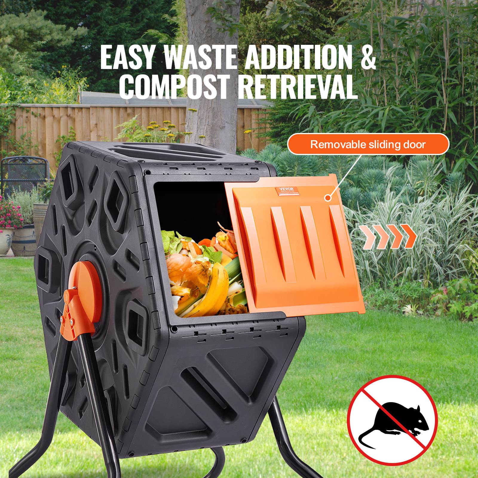 VEVOR Composteur jardin rotatif 70 L, PP et acier, charge 20 kg. Chambre unique, déchets organiques. - Image 3