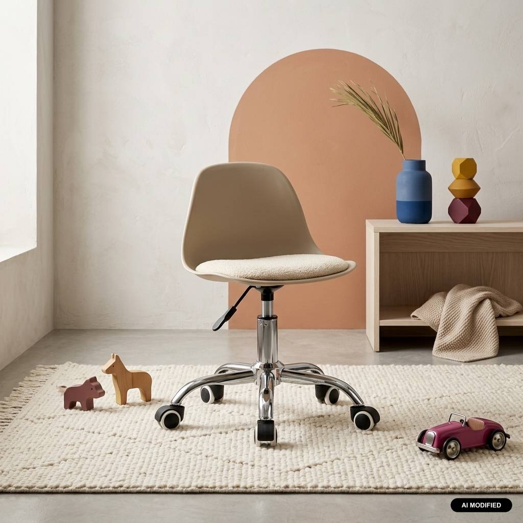 sweeek - Chaise de bureau enfant à roulettes ajustable piètement chromé beige - Manel | sweeek - Image 1