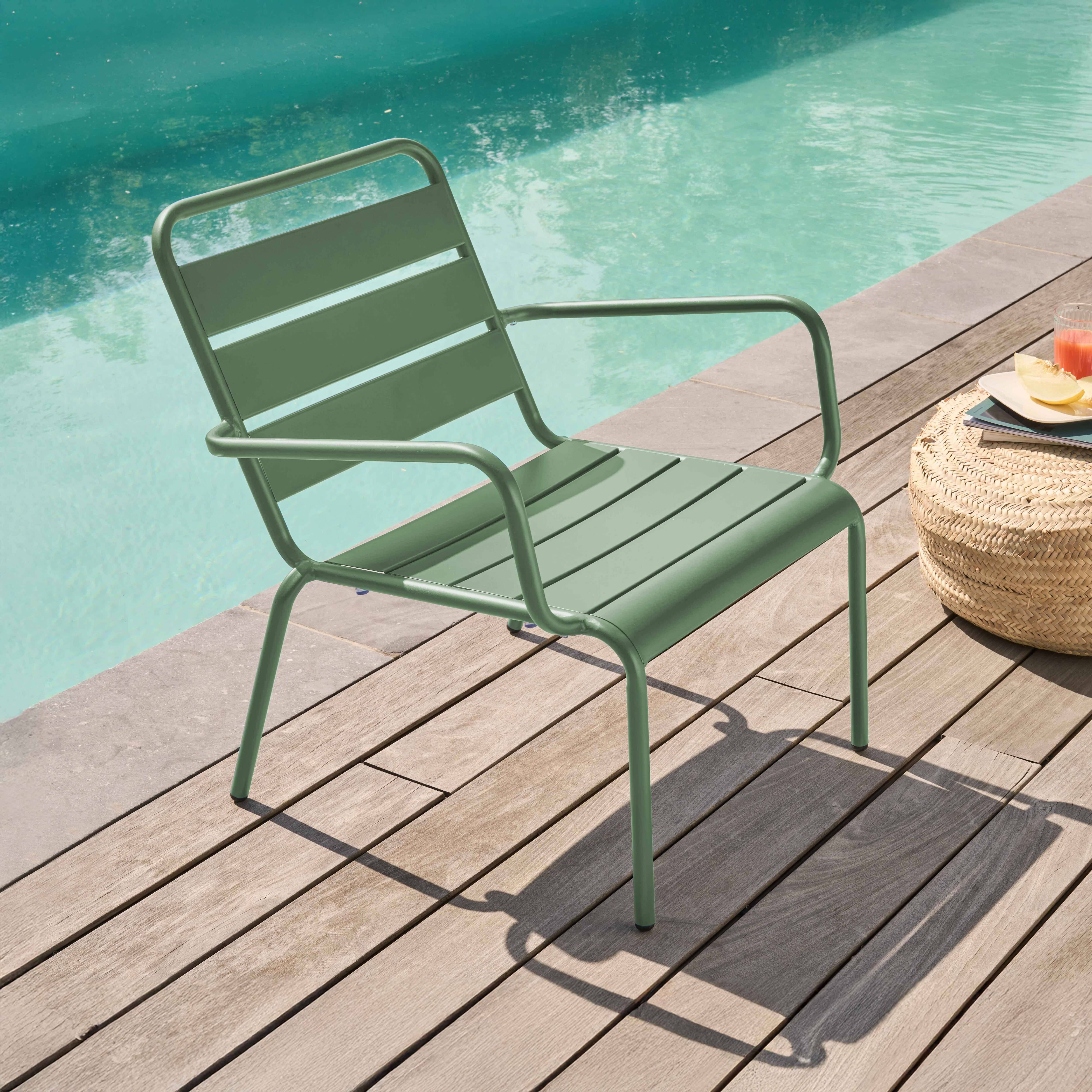 Oviala - Fauteuil de jardin bas relax acier vert sauge Palavas - Oviala - Imagen 2
