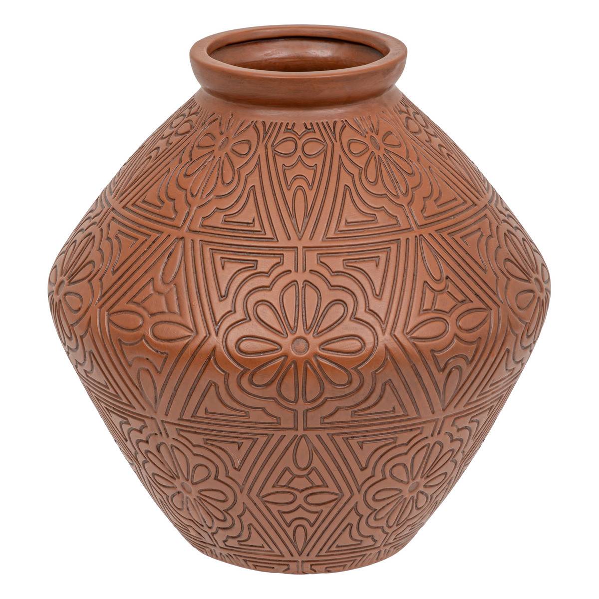 Vase Jarre en céramique Terracotta motifs sculptés H 35 cm - Imagen 1
