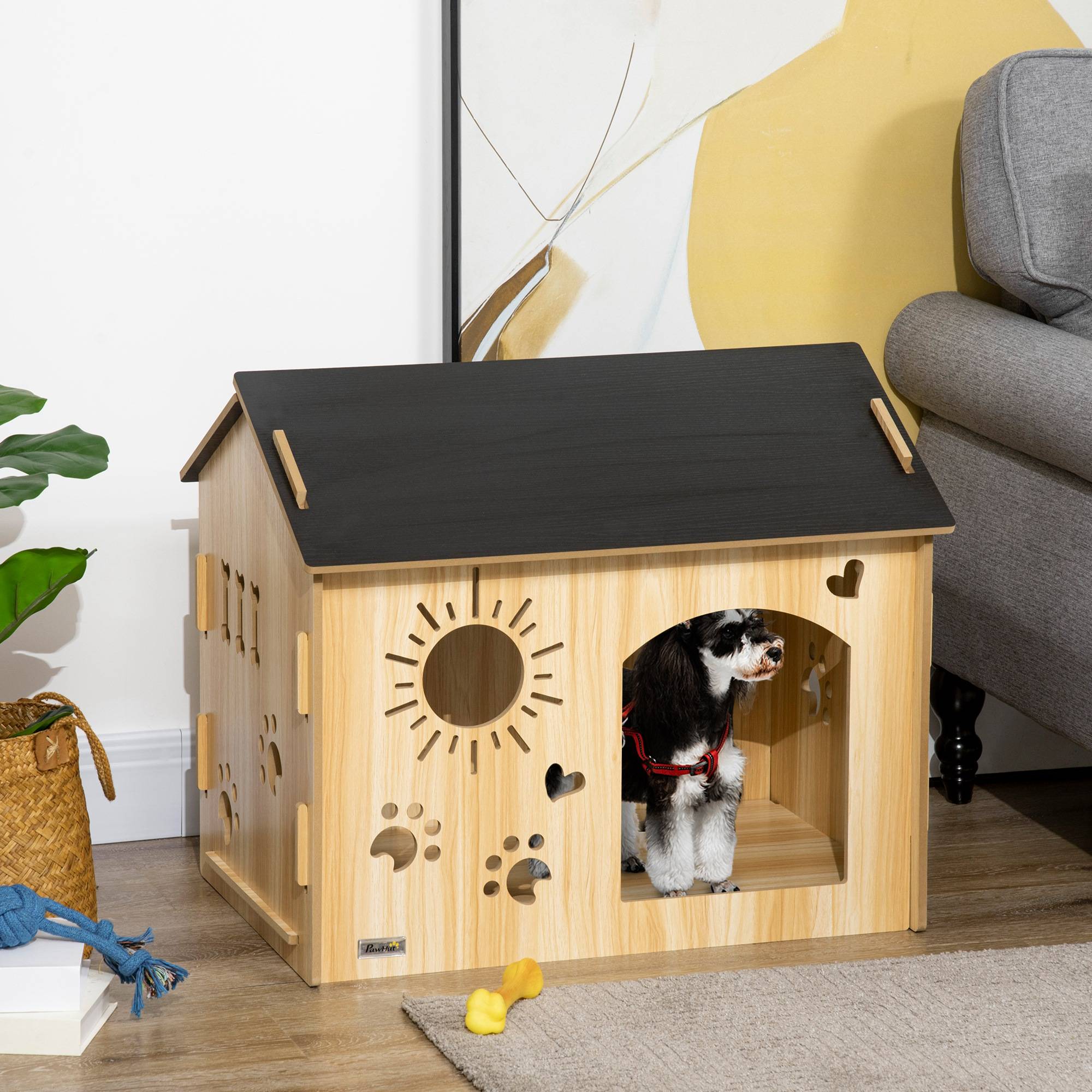 Niche d'Intérieur pour Petit Chien en MDF Design Original avec Aérations 69x50x58,5 cm Chêne - ComfortXL Outdoor Living - Image 4
