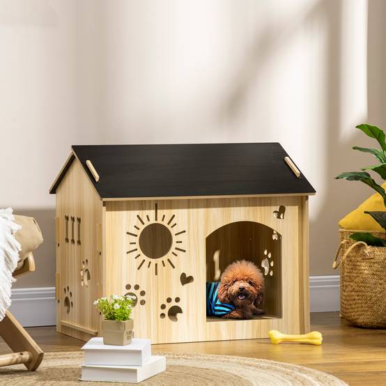 Niche d'Intérieur pour Petit Chien en MDF Design Original avec Aérations 69x50x58,5 cm Chêne - ComfortXL Outdoor Living - Image 3