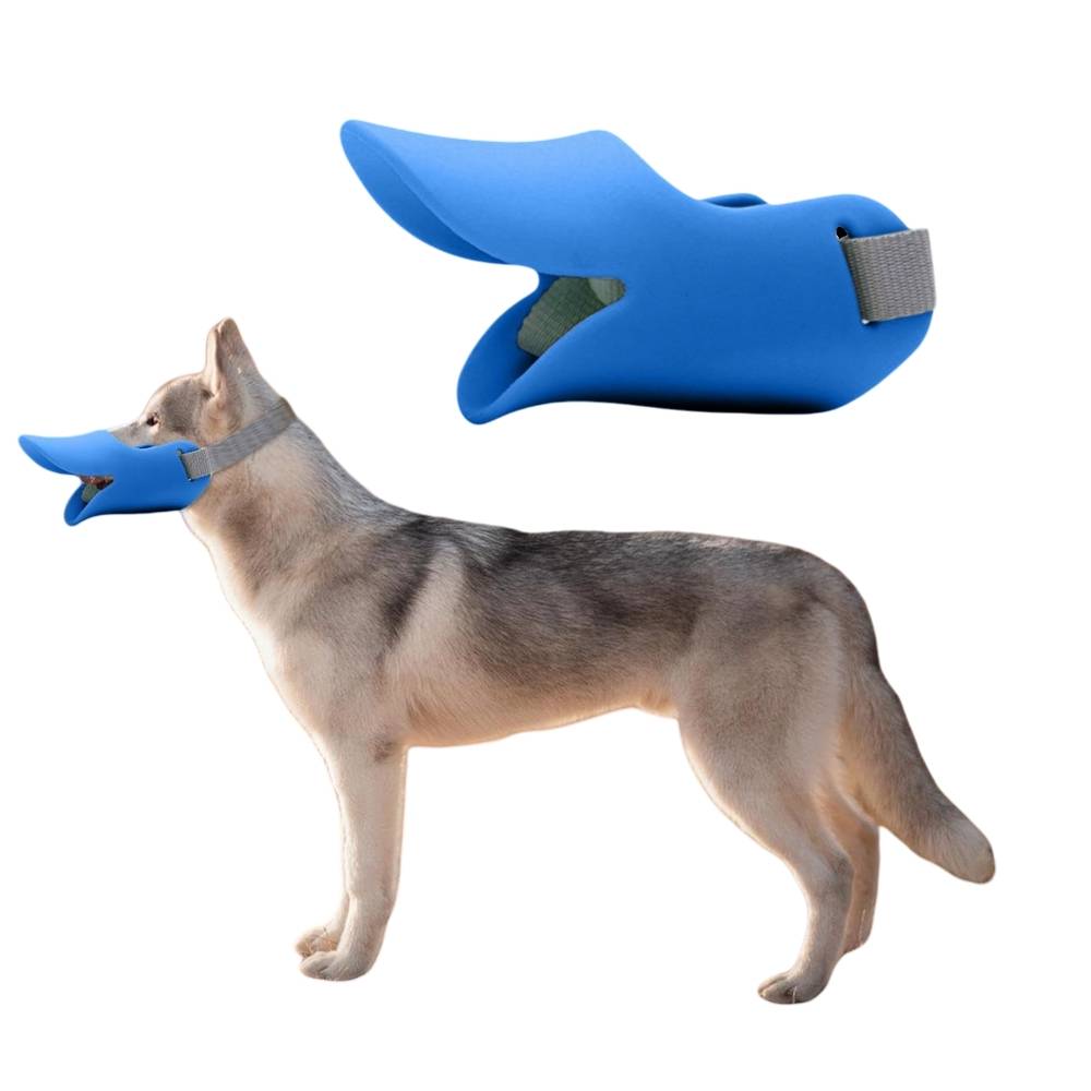 Muselière bleue pour chien forme de bec de canard IntiMeg