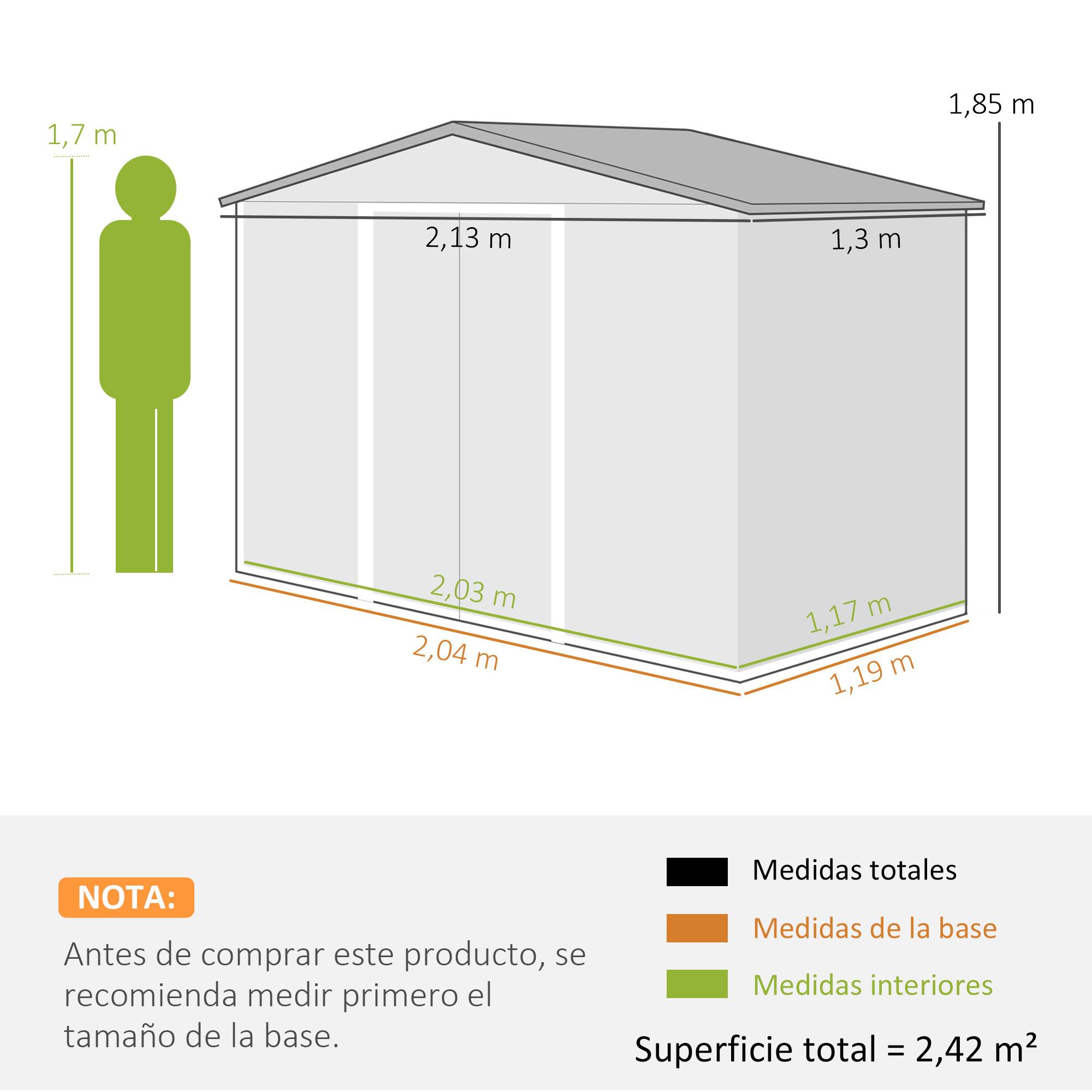 Abri de jardin extérieur 2,42 m² (213 x 130 x 185 cm) avec porte coulissante, ventilation, gants, jaune - Image 5