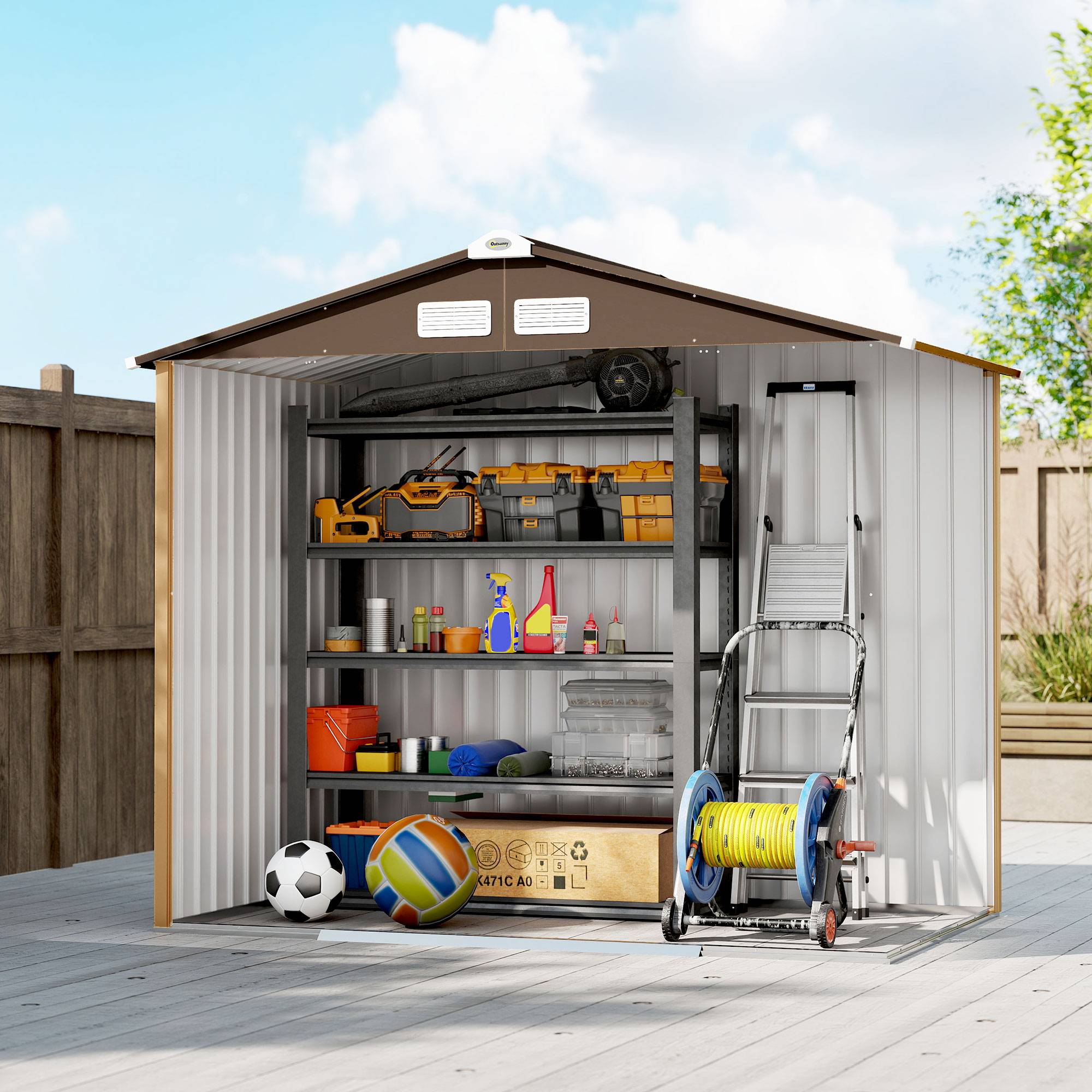 Abri de jardin extérieur 2,42 m² (213 x 130 x 185 cm) avec porte coulissante, ventilation, gants, jaune - Image 10