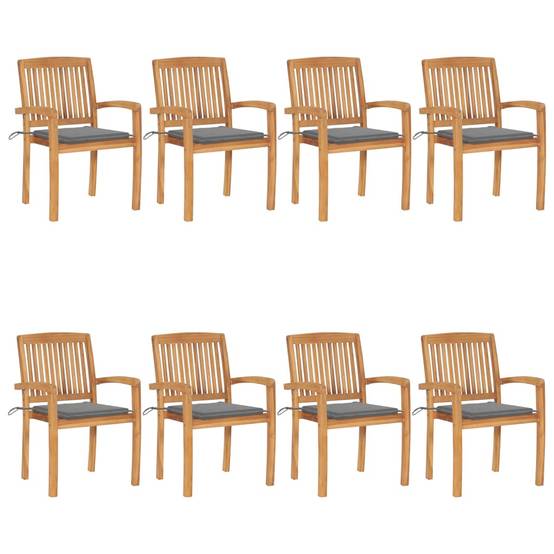 Chaises de jardin empilables Teck solide avec coussins gris 60 x 57.5 x 90 cm - PANGIVO - Image 1
