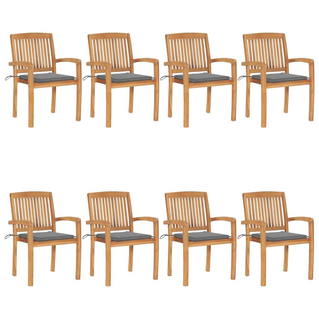 Chaises de jardin empilables Teck solide avec coussins gris 60 x 57.5 x 90 cm - PANGIVO - Image 1