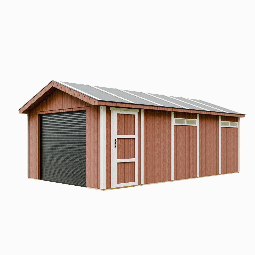 Timbela - Garage Qualité Premium 21 m²- L378xl648 cm - garage pour auto, moto, vélos, machines de jardinage - Timbela M992B-REDWOOD RED - Image 1