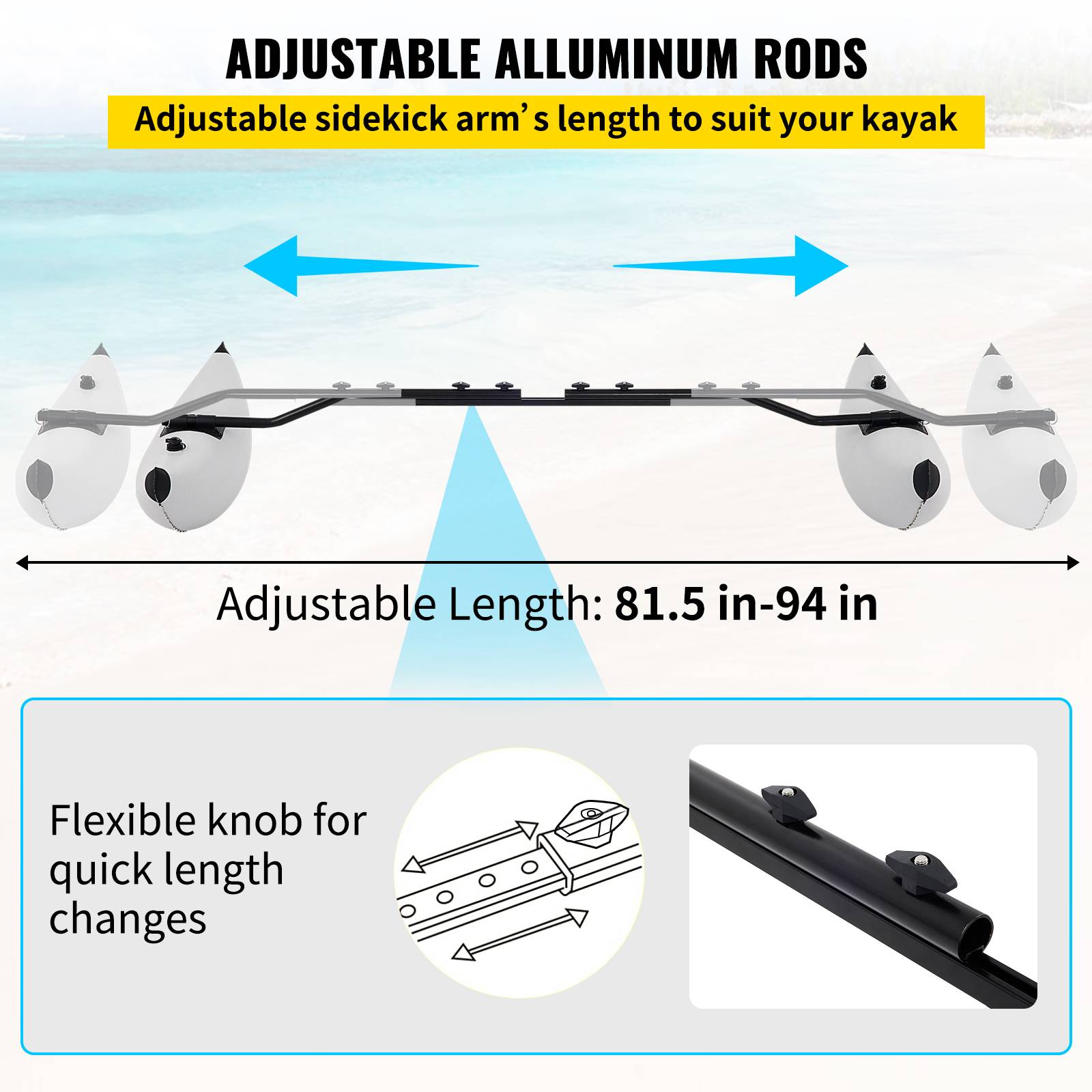 Vevor - VEVOR Kit stabilisateur flotteur 2,1-2,4 m, PVC. Gonflable/dégonflable, pour kayak, canoë. - Image 5