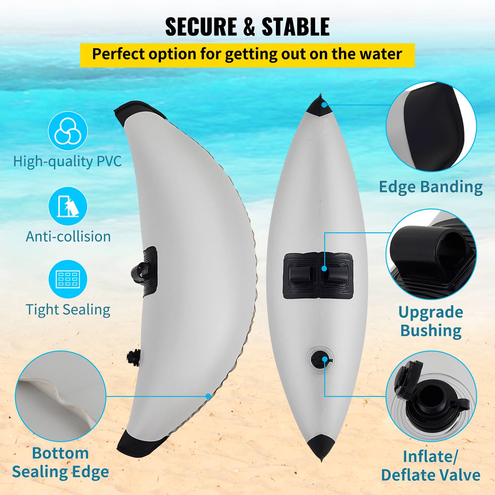 Vevor - VEVOR Kit stabilisateur flotteur 2,1-2,4 m, PVC. Gonflable/dégonflable, pour kayak, canoë. - Image 3