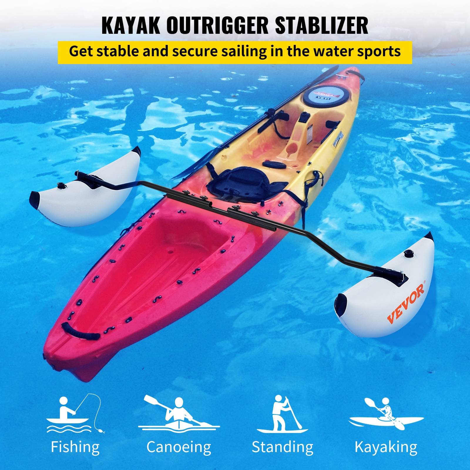 Vevor - VEVOR Kit stabilisateur flotteur 2,1-2,4 m, PVC. Gonflable/dégonflable, pour kayak, canoë. - Image 2
