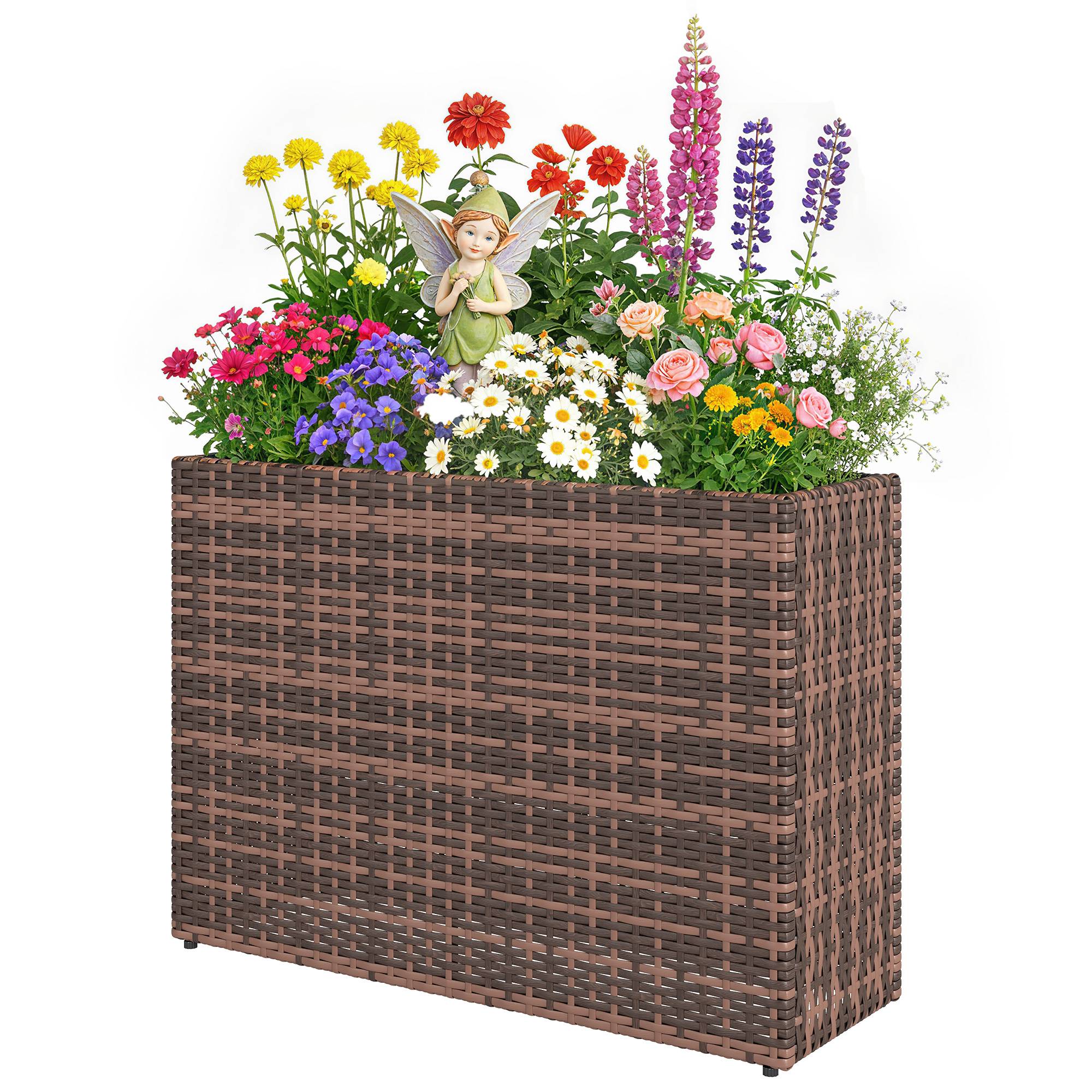 Jardinière surélevée, pieds réglables, rotin, insert amovible, terrasse/balcon, marron - Image 2