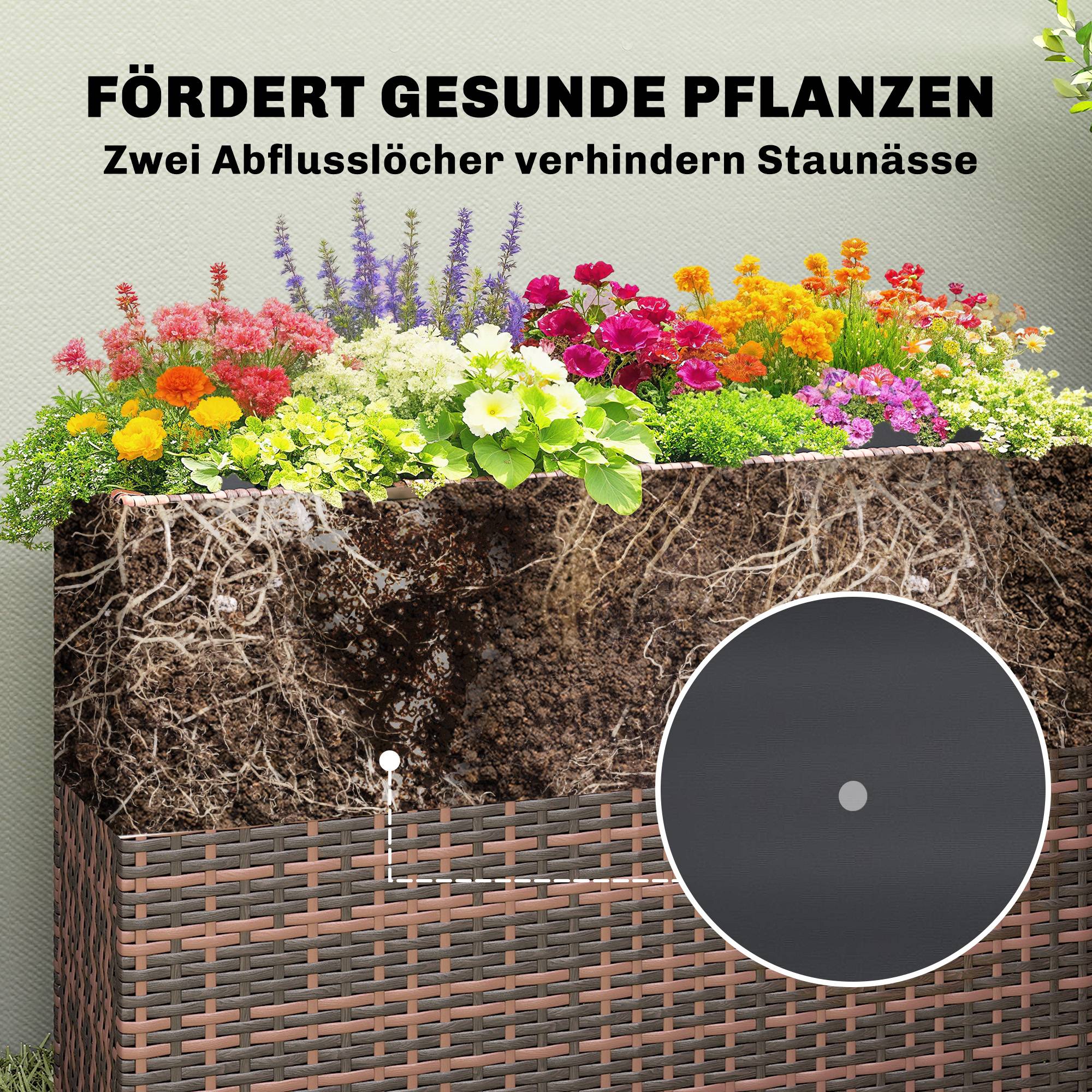 Jardinière surélevée, pieds réglables, rotin, insert amovible, terrasse/balcon, marron - Image 9