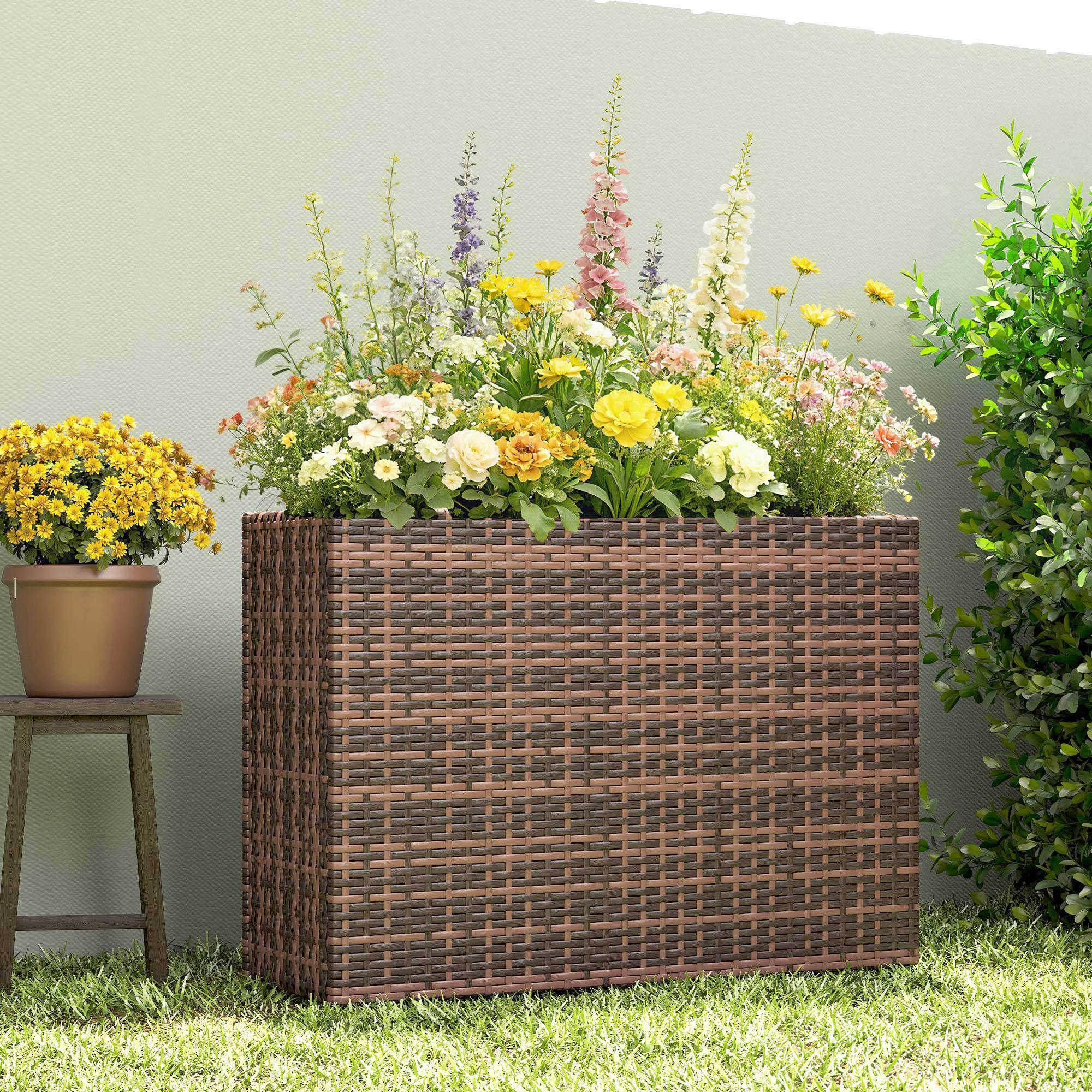 Jardinière surélevée, pieds réglables, rotin, insert amovible, terrasse/balcon, marron - Image 10