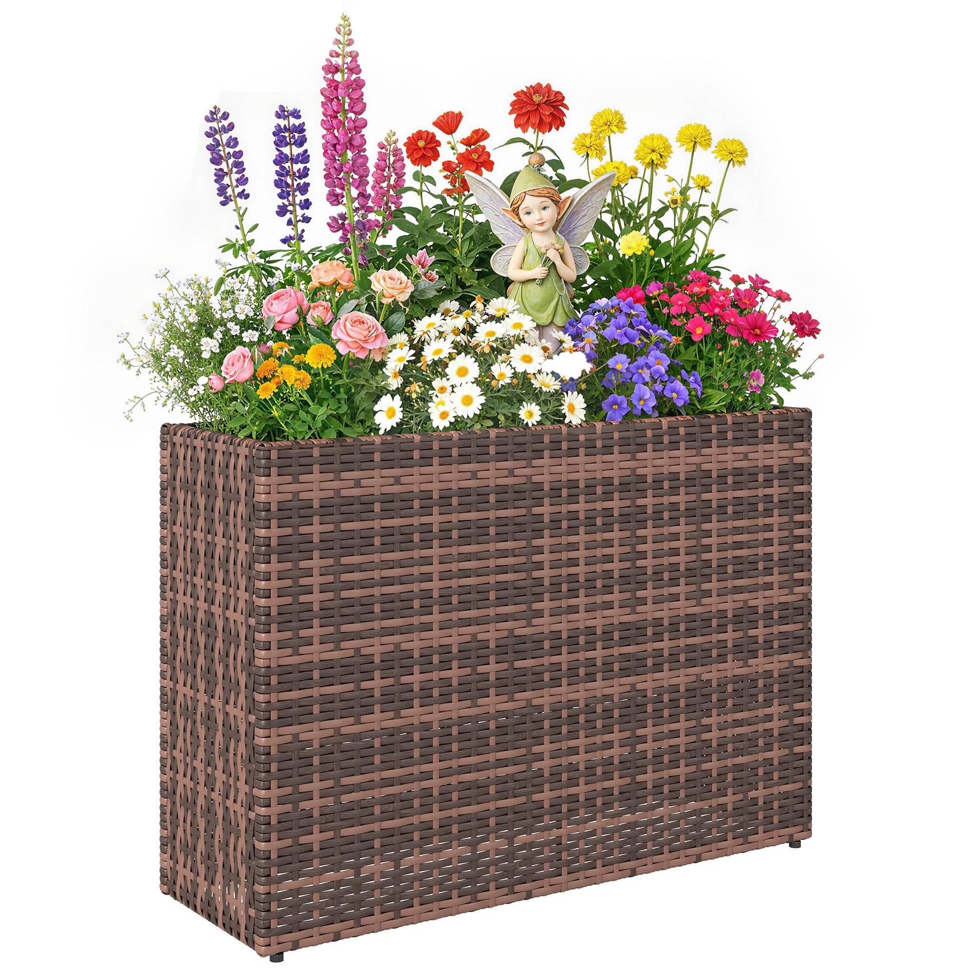 Jardinière surélevée, pieds réglables, rotin, insert amovible, terrasse/balcon, marron - Image 1