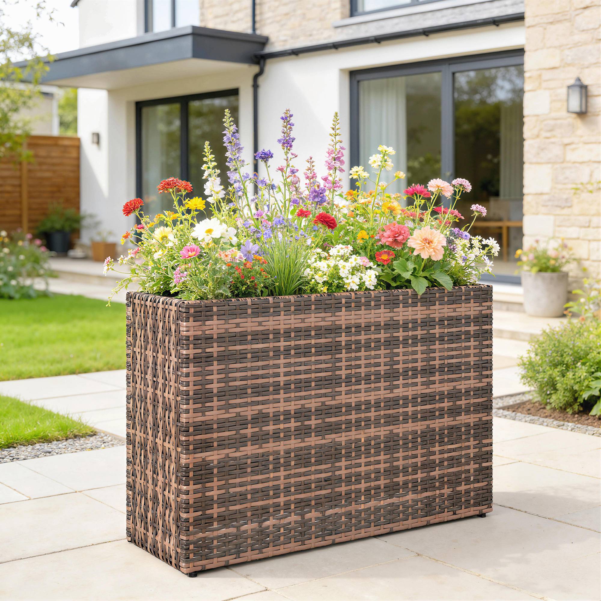 Jardinière surélevée, pieds réglables, rotin, insert amovible, terrasse/balcon, marron - Image 3