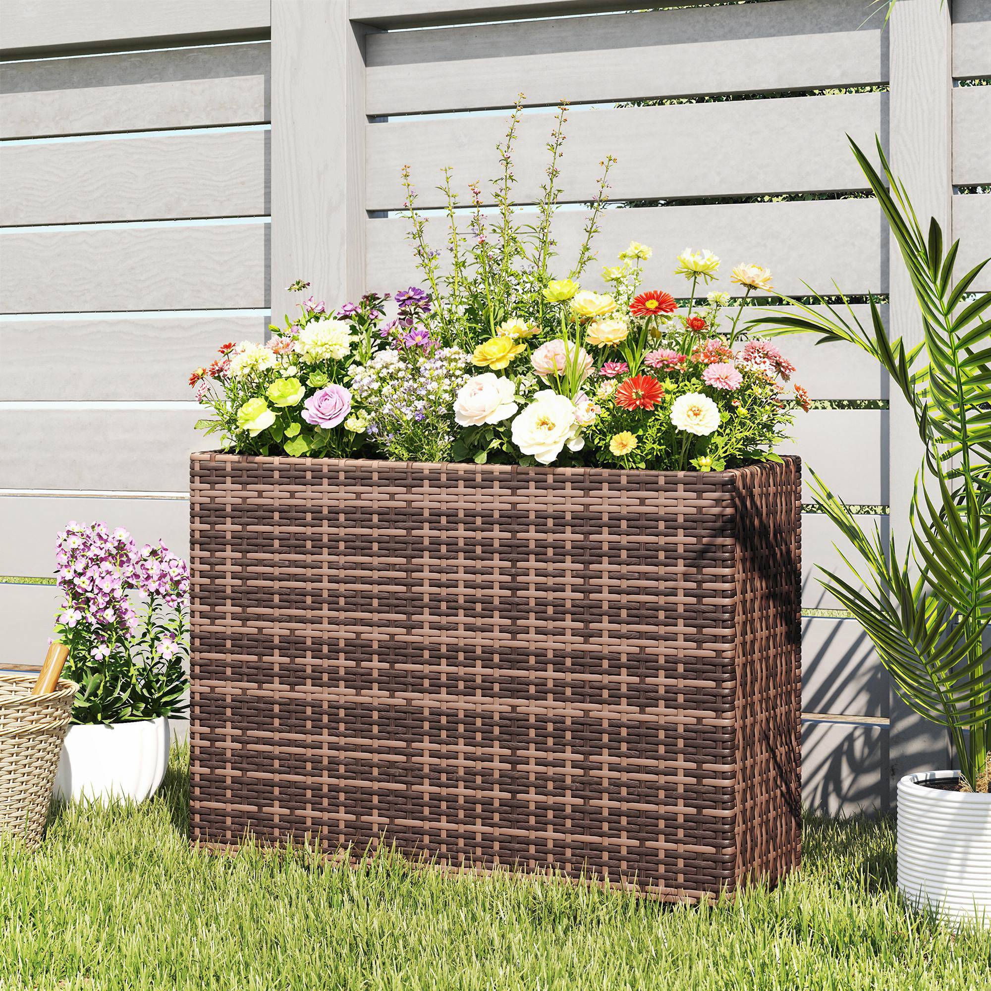 Jardinière surélevée, pieds réglables, rotin, insert amovible, terrasse/balcon, marron - Image 4