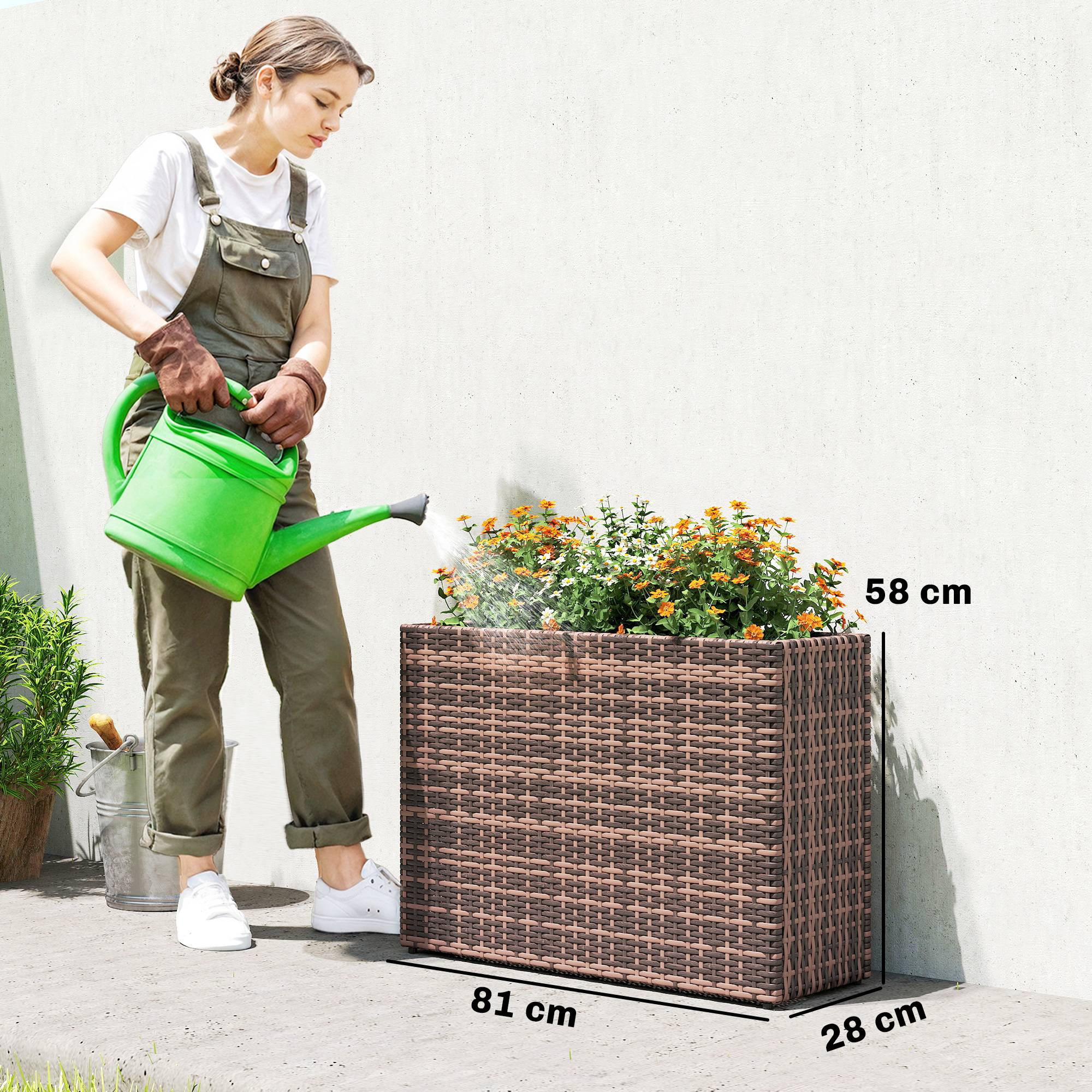 Jardinière surélevée, pieds réglables, rotin, insert amovible, terrasse/balcon, marron - Image 5