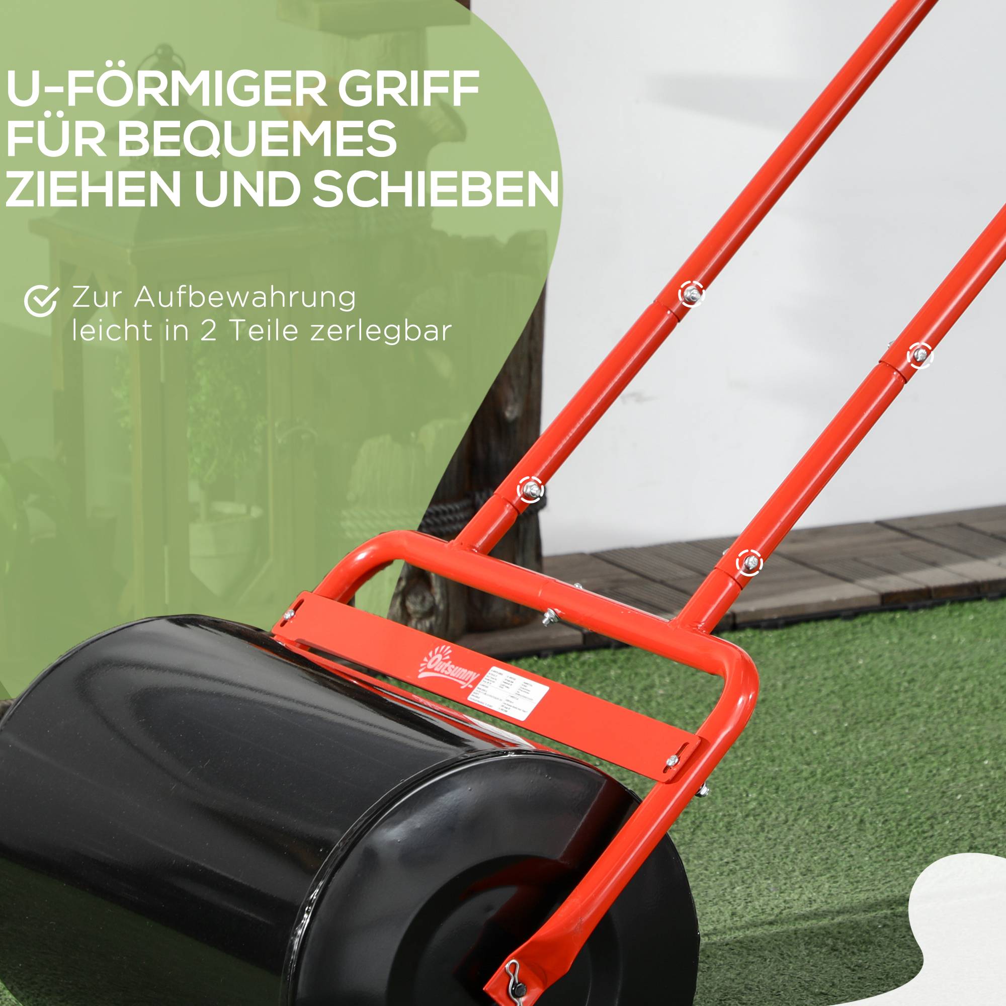 ComfortXL - Rouleau à gazon en acier rouge 58 x 32,5 x 113 cm à remplir eau ou sable pour niveler pelouse et semis - Image 7