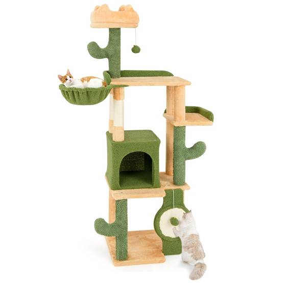 Arbre à Chat Cactus 160 CM d'Intérieur Tour pour Chat Multi-niveaux avec Poteaux à Griffer en Sisal et Planche Condo Perchoirs Rembourrés - Image 1
