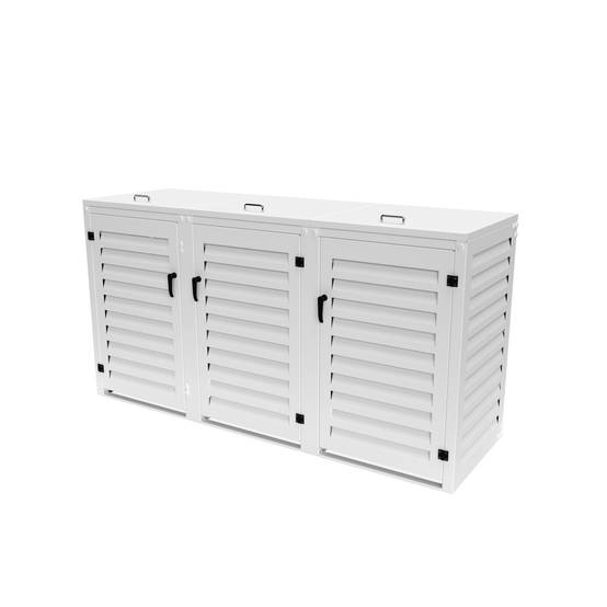 Cache Poubelle Extérieur Triple en Aluminium thermolaqué - Abri pour 3 conteneurs 240 Litres – Blanc RAL 9010 - Image 1