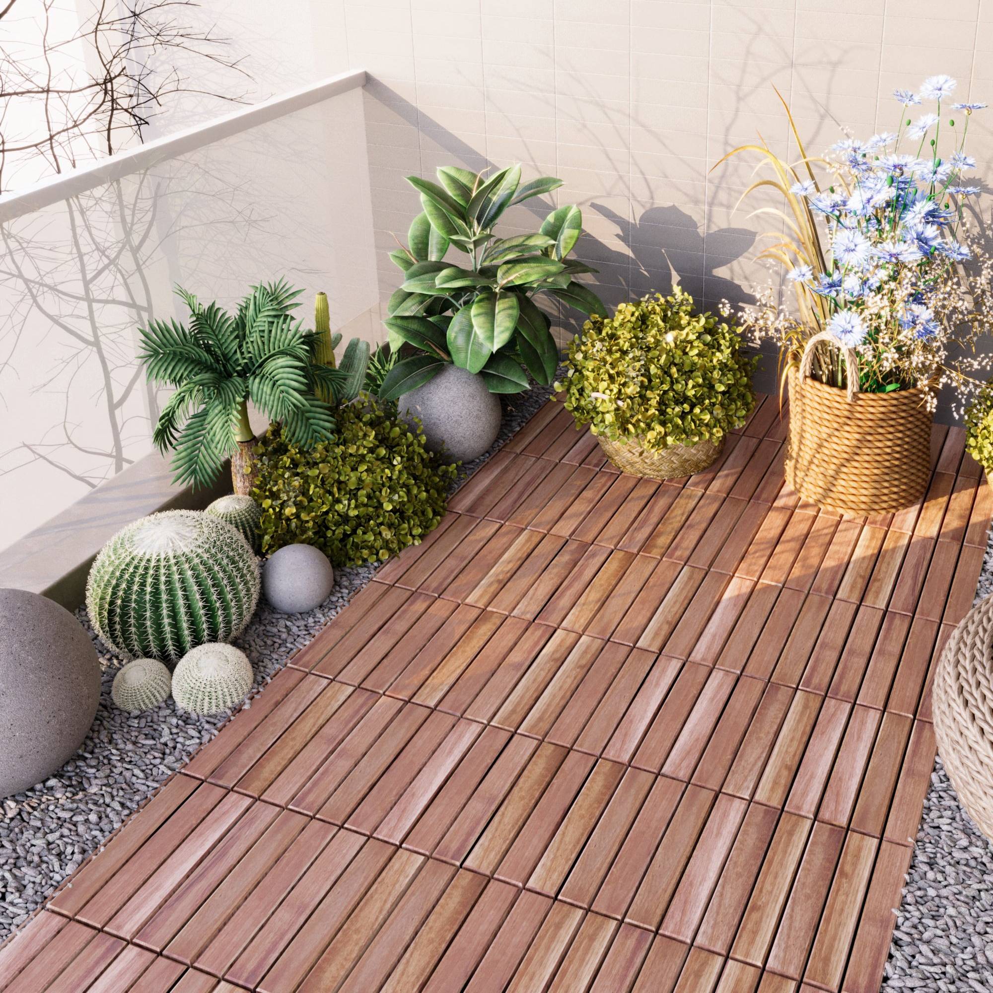 Casa.Pro - Set de 10 dalles de jardin Alliste bois d'acacia 6 lattes 0,9 m² casa.pro - Image 2