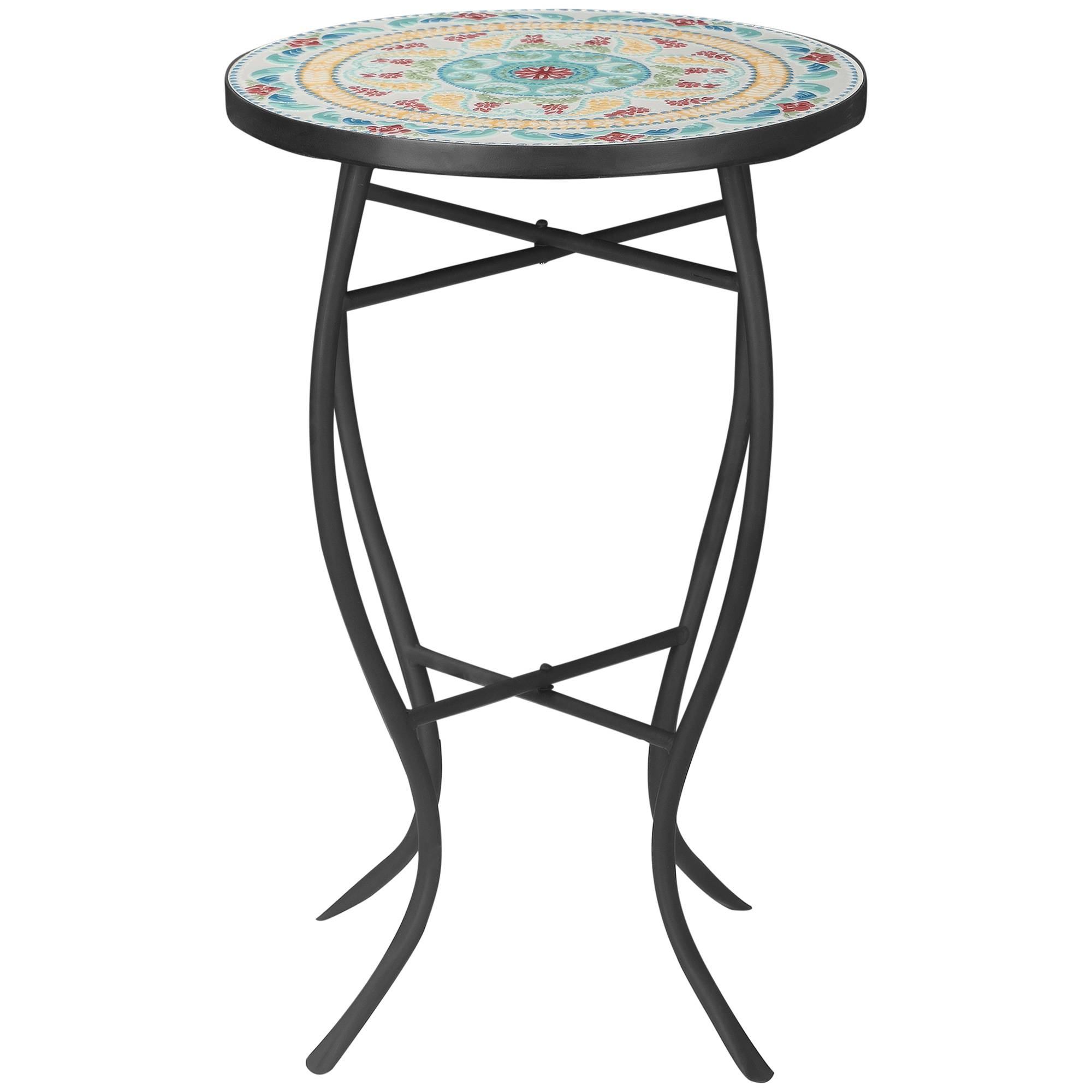 Table d'appoint jardin métal céramique extérieur motif mosaïque 35x53cm turquoise - ComfortXL Outdoor Living - Image 2