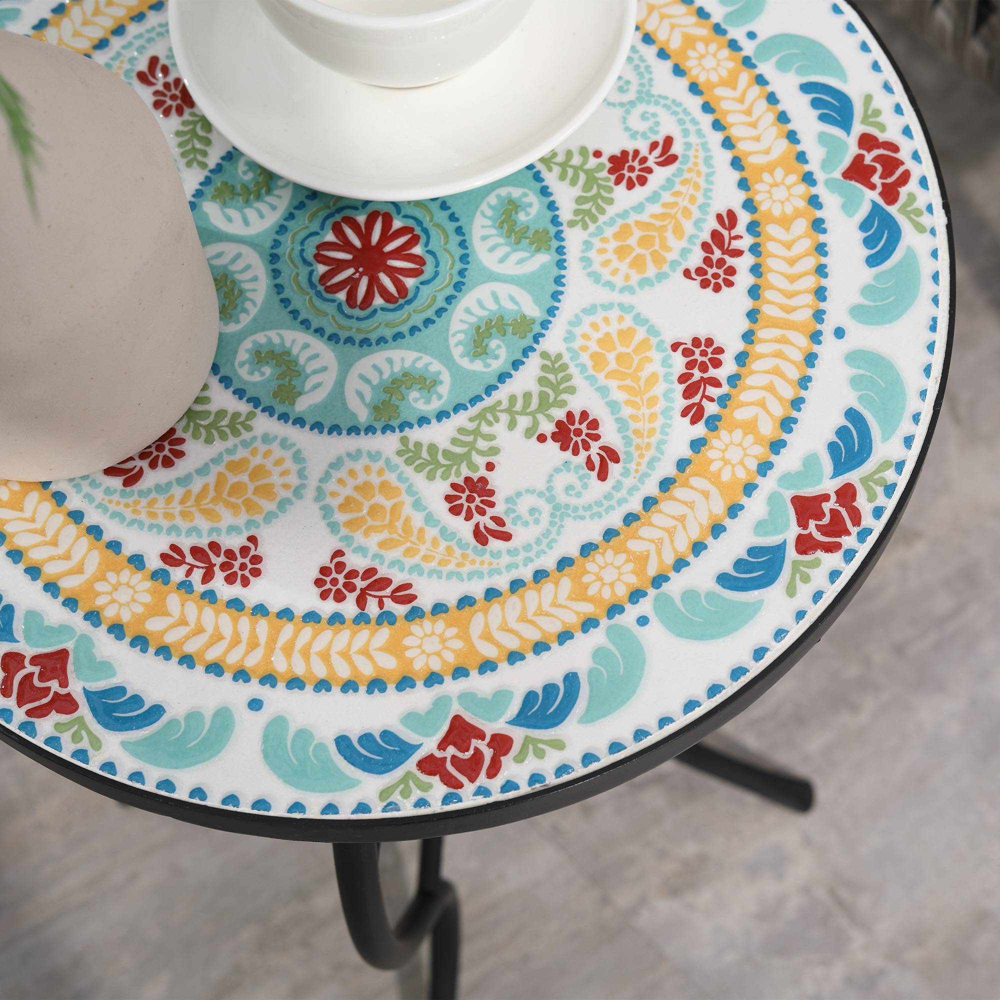 Table d'appoint jardin métal céramique extérieur motif mosaïque 35x53cm turquoise - ComfortXL Outdoor Living - Image 10