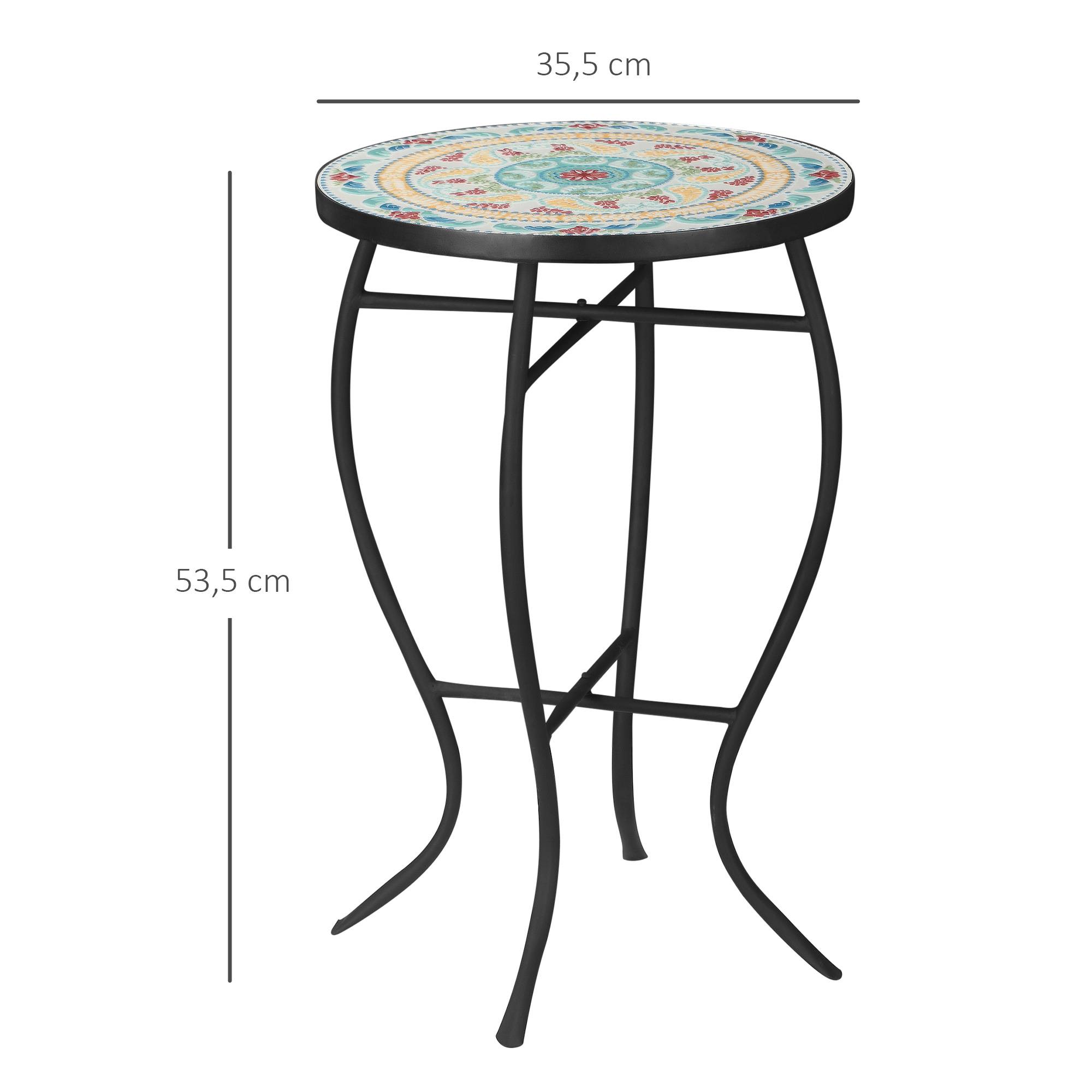 Table d'appoint jardin métal céramique extérieur motif mosaïque 35x53cm turquoise - ComfortXL Outdoor Living - Image 5