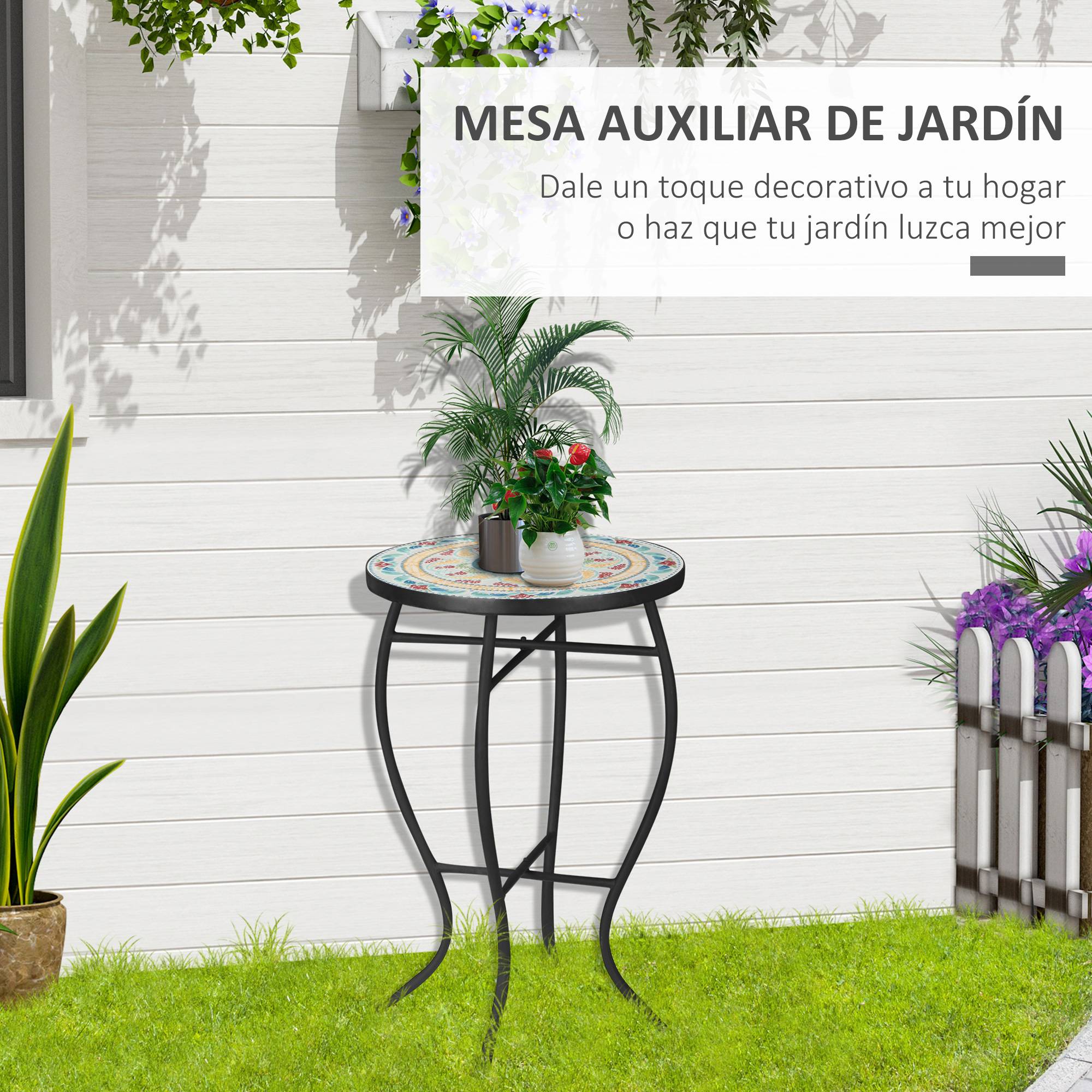 Table d'appoint jardin métal céramique extérieur motif mosaïque 35x53cm turquoise - ComfortXL Outdoor Living - Image 6