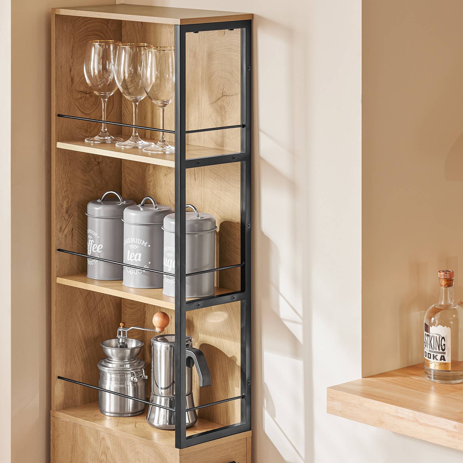 SoBuy Meuble de Rangement Étroit avec Roulettes, Chariot Compact Multi-Usage au Naturel - Image 3
