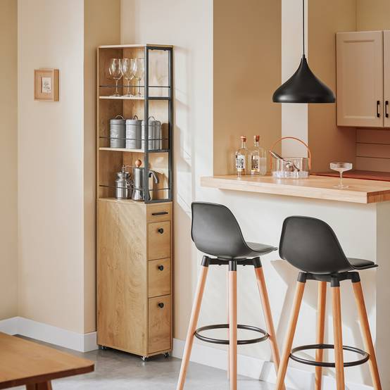 SoBuy Meuble de Rangement Étroit avec Roulettes, Chariot Compact Multi-Usage au Naturel - Image 8