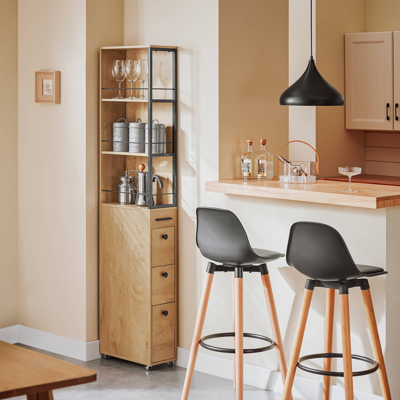SoBuy Meuble de Rangement Étroit avec Roulettes, Chariot Compact Multi-Usage au Naturel - Image 8