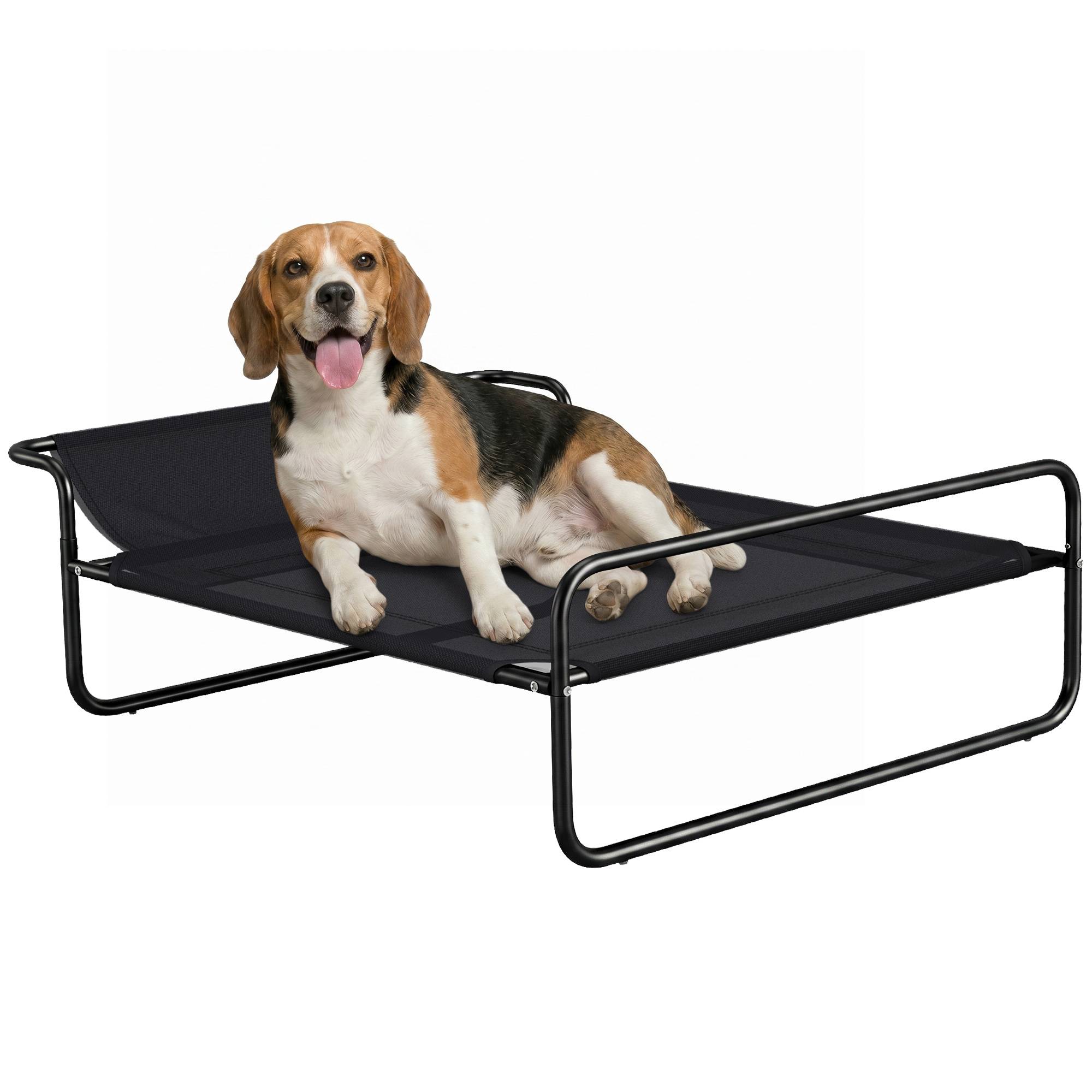 Lit pour chien, surélevé, filet, cadre acier, 29x91x69 cm, noir - Image 1