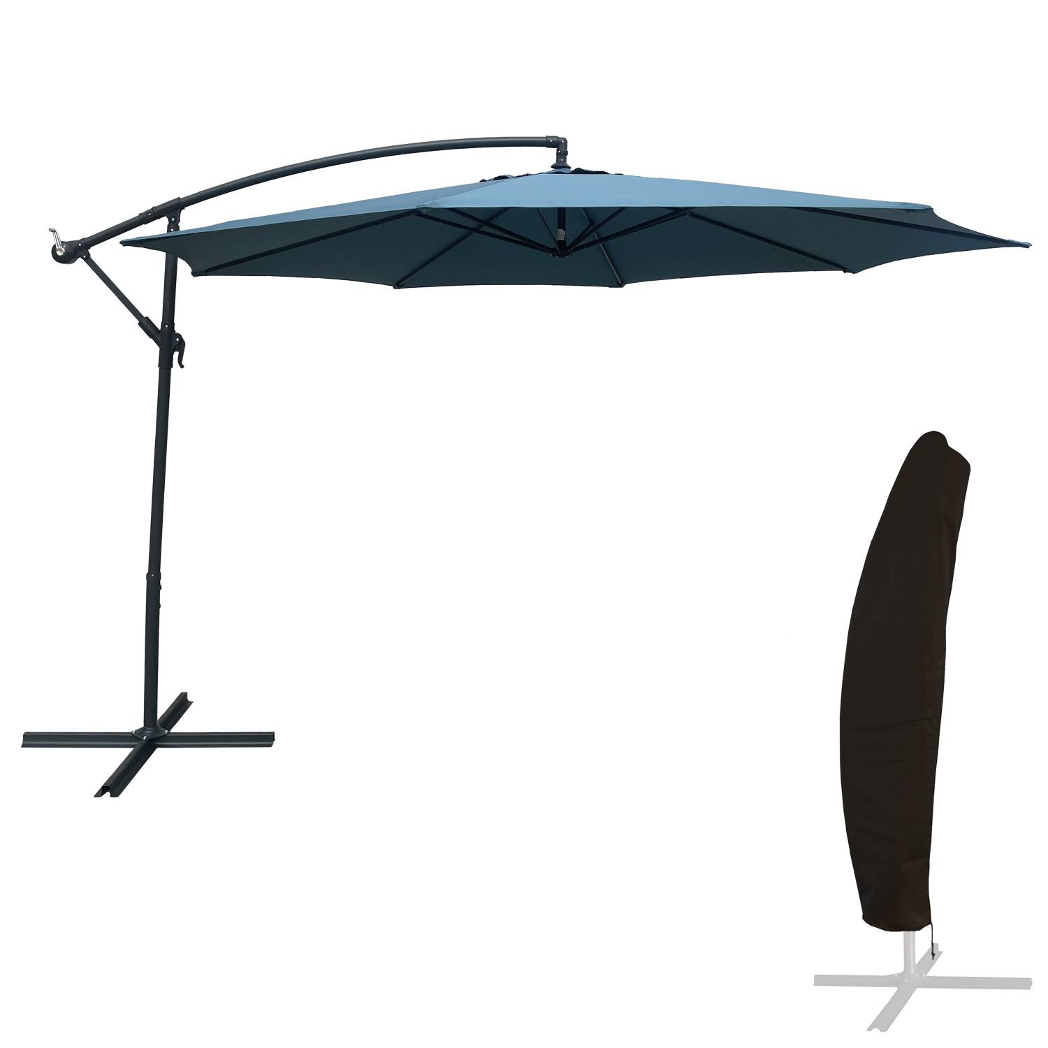 Happy Garden - Parasol déporté OAHU rond 3,50m de diamètre bleu gris + housse - HAPPY GARDEN - Imagen 1