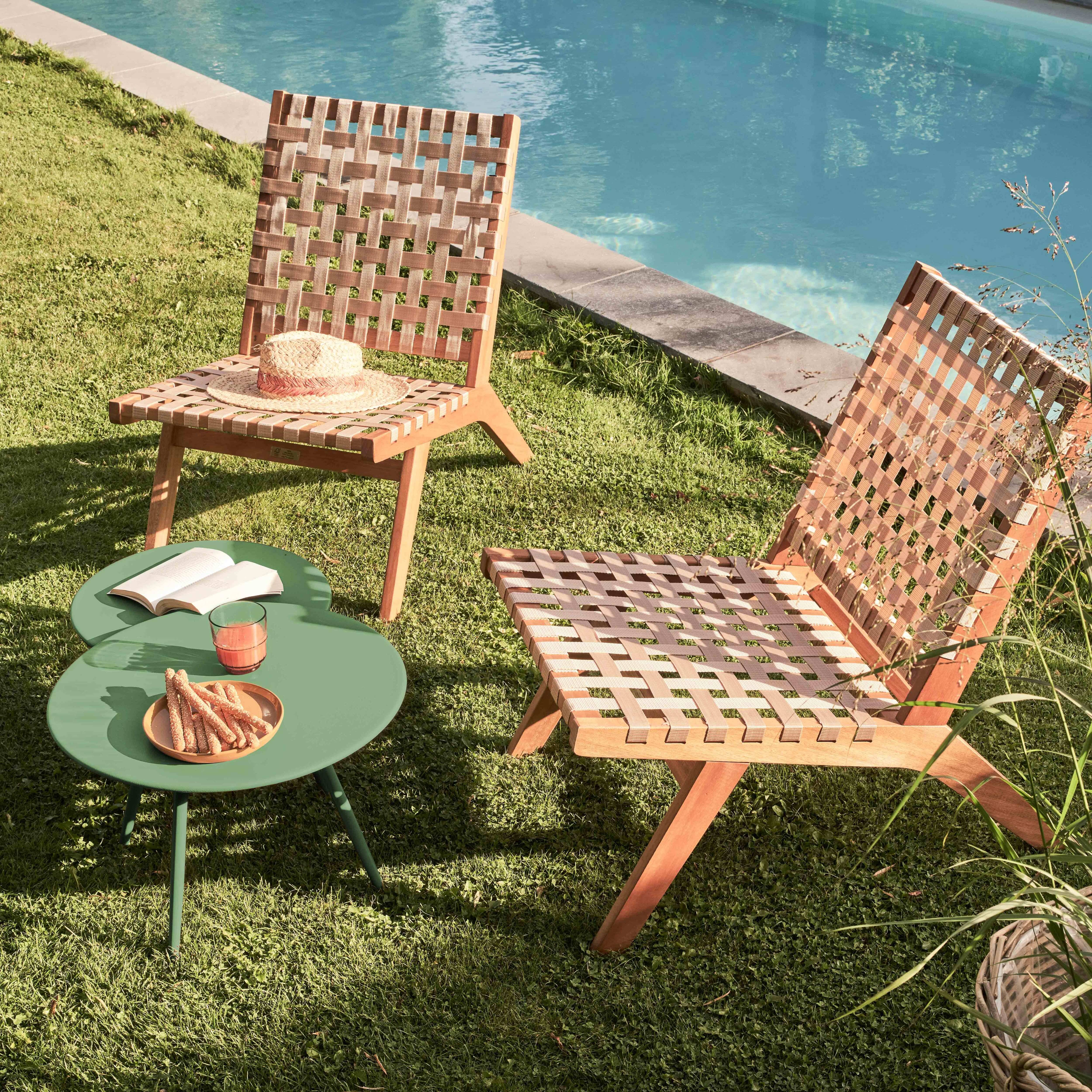 Oviala - Lot de 2 tables basses de jardin en acier vert cactus Palavas - Oviala - Imagen 3