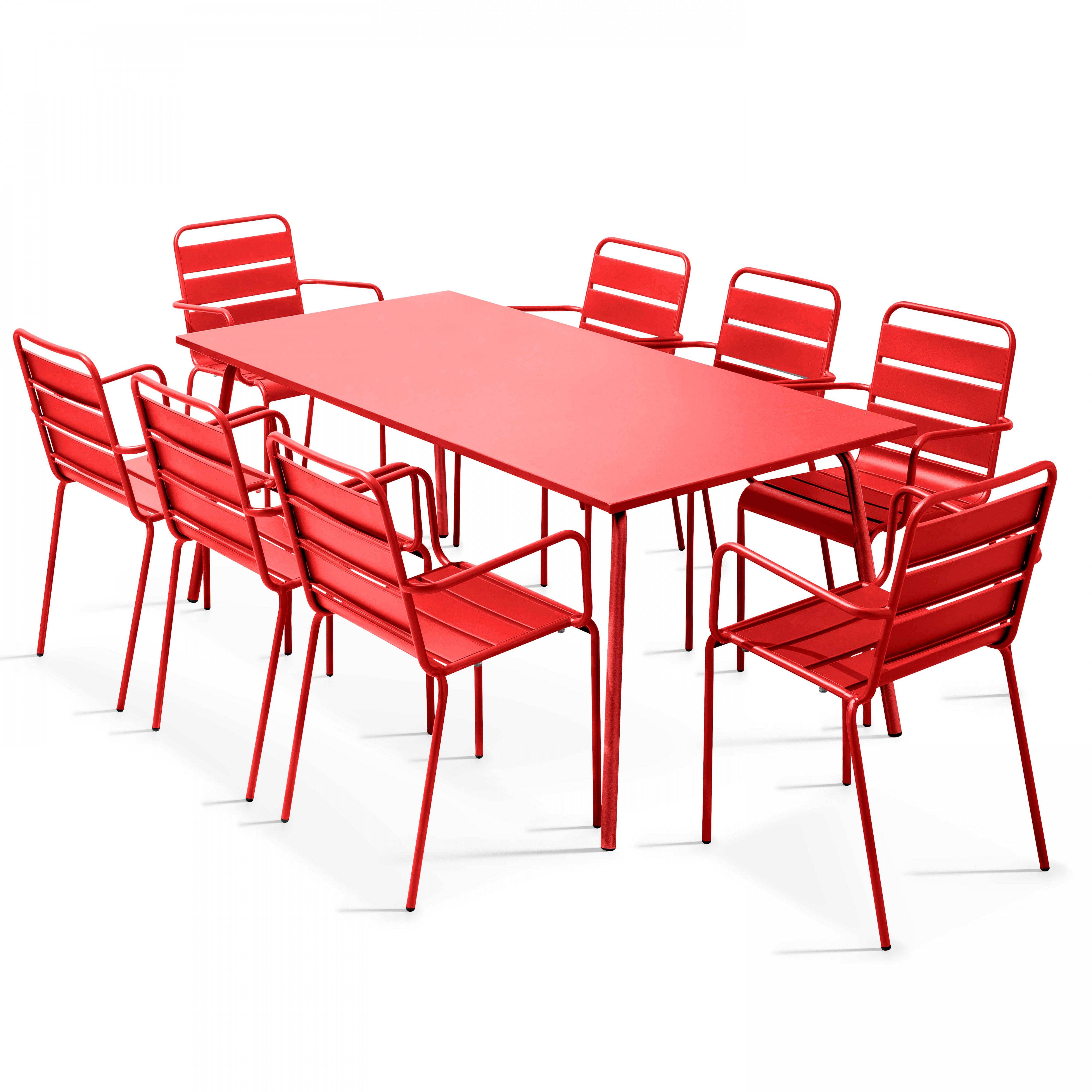Oviala - Ensemble table de jardin et 8 fauteuils en métal rouge Palavas - Oviala - Imagen 1