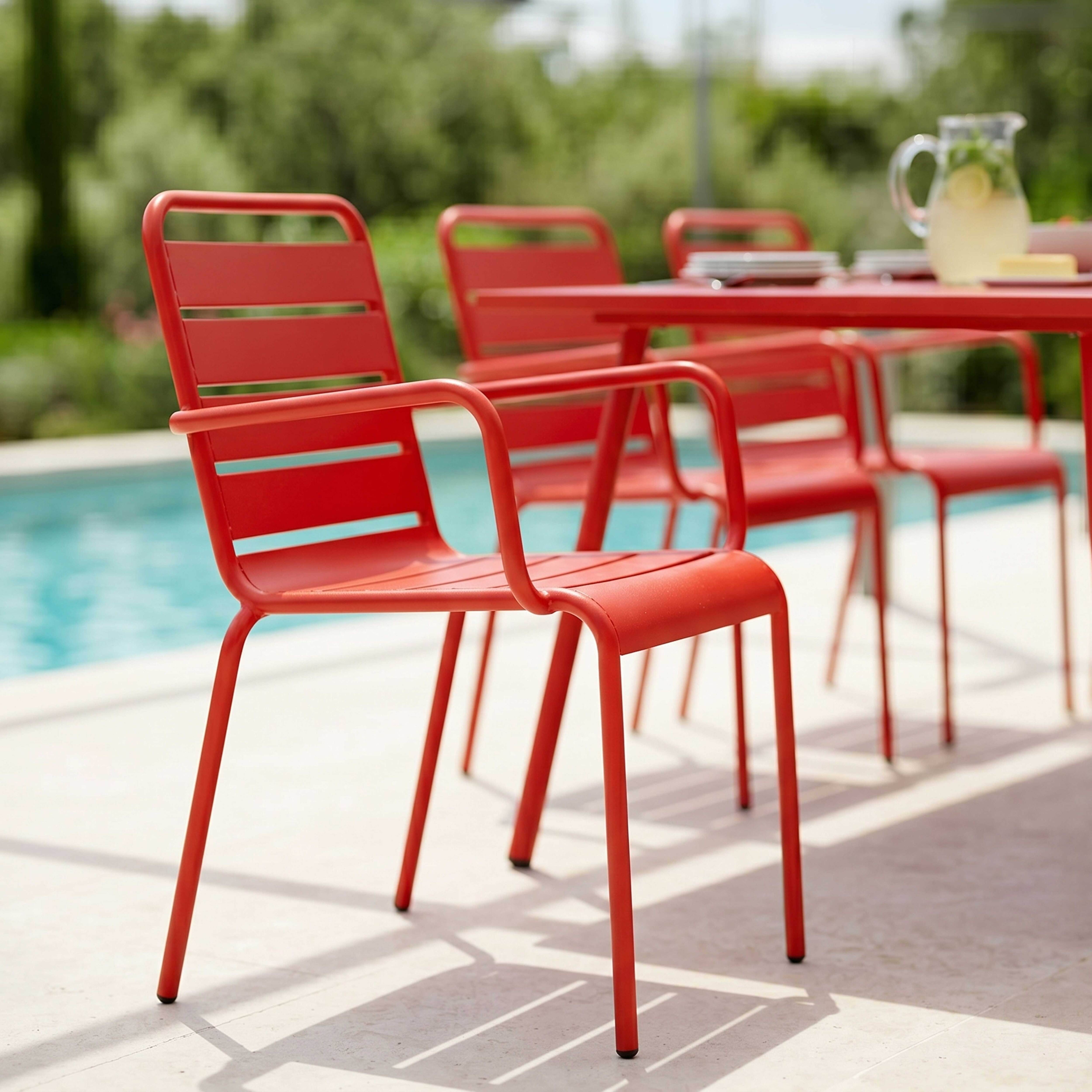 Oviala - Ensemble table de jardin et 8 fauteuils en métal rouge Palavas - Oviala - Imagen 4