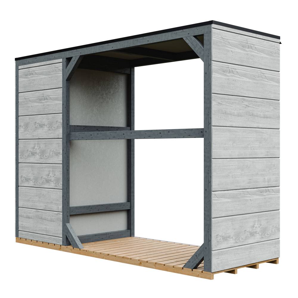 Timbela - Abri à bûches extérieur - 1,09+ 0,53 m² / 75x217xH159 cm - Abri à bûches moderne avec rangement latéral pour les outils - Timbela M981-TUNDRA CAVERN - Image 3