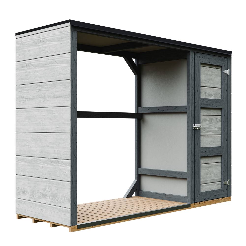 Timbela - Abri à bûches extérieur - 1,09+ 0,53 m² / 75x217xH159 cm - Abri à bûches moderne avec rangement latéral pour les outils - Timbela M981-TUNDRA CAVERN - Image 2