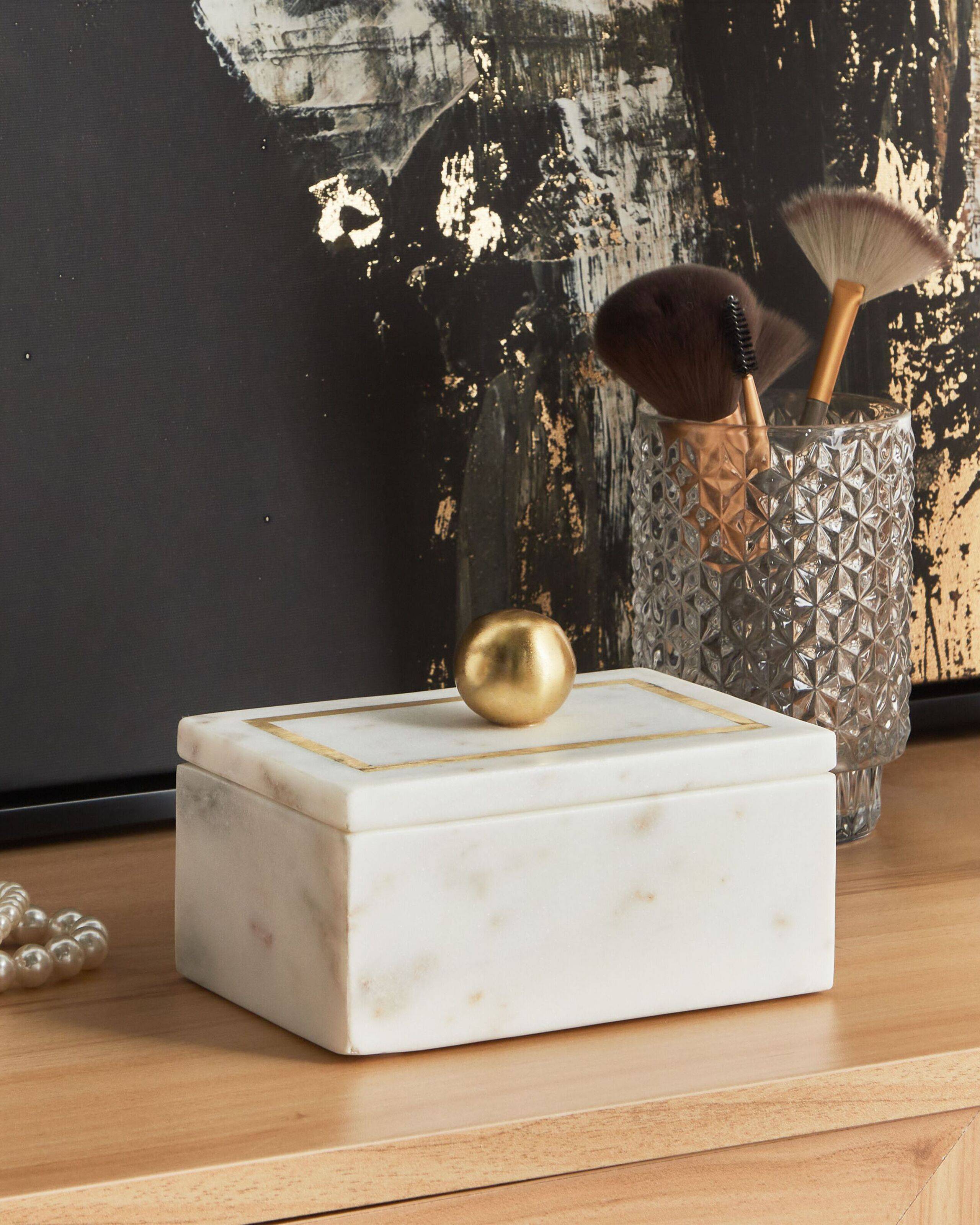 Beliani - Boîte Décorative Blanc Marbre de Rangement pour Bijoux Style Moderne Glam - Imagen 2