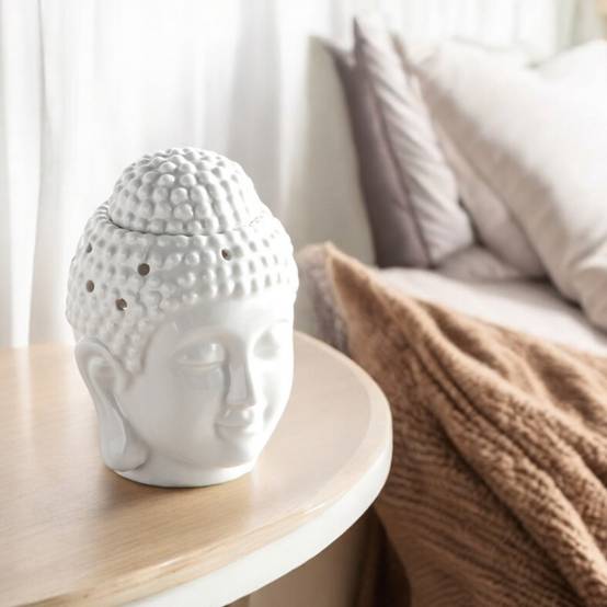 Brûle-Parfum Céramy Bouddha Dhyana Blanc - Objet artisanal Zen -Aromathérapie facile - Déco FengShui - Tête Bouddha - 40 ml - Image 6