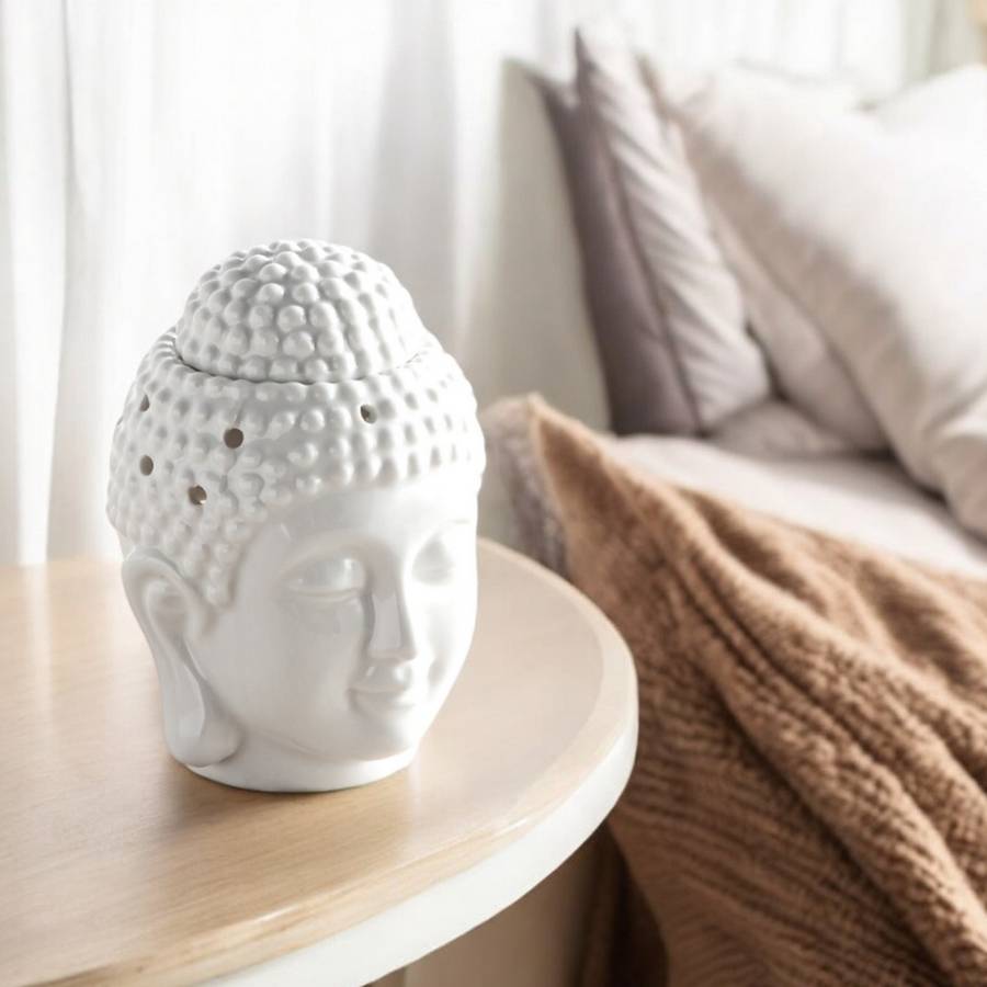 Brûle-Parfum Céramy Bouddha Dhyana Blanc - Objet artisanal Zen -Aromathérapie facile - Déco FengShui - Tête Bouddha - 40 ml - Image 6